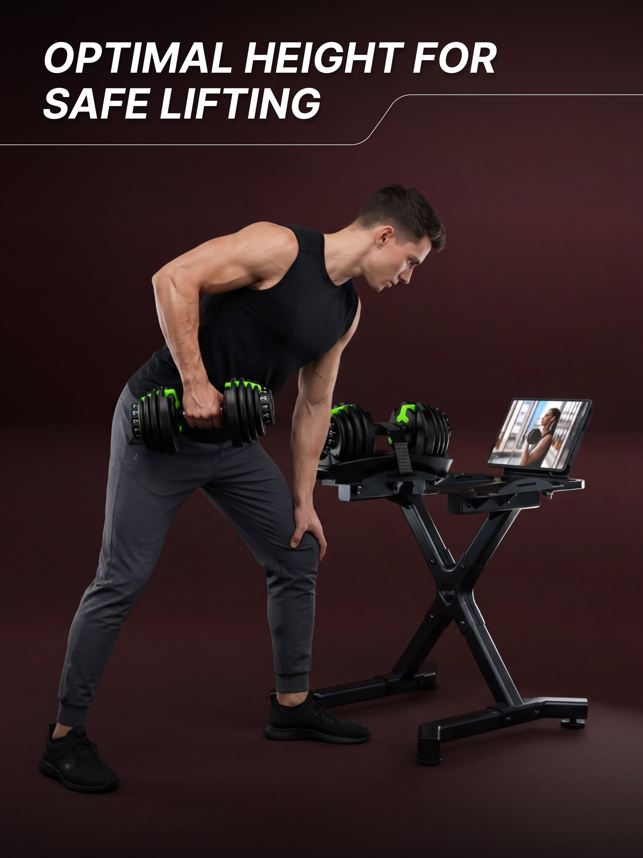 Cult Dumbbell Stand | 100 KG Weight Capacity | With Wheels & Tablet Holder | Protected Edges | Compact Home Gym Storage (6 Months extended Warranty only on Cultstore.com)