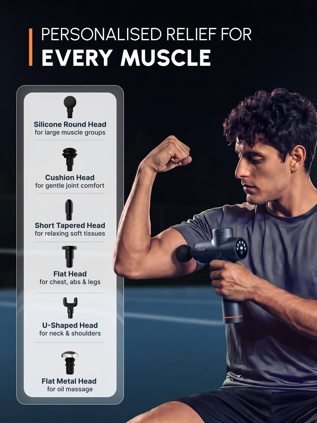 Cult TORQ X Massage Gun for Deep Tissue Muscle Recovery | BLDC Motor, 10mm Amplitude, 6 Speed Levels, 6 Massage Heads, 6-Hour Battery | Pain Relief Massager for Hybrid Athletes, Runners & Fitness Enthusiasts, Blue