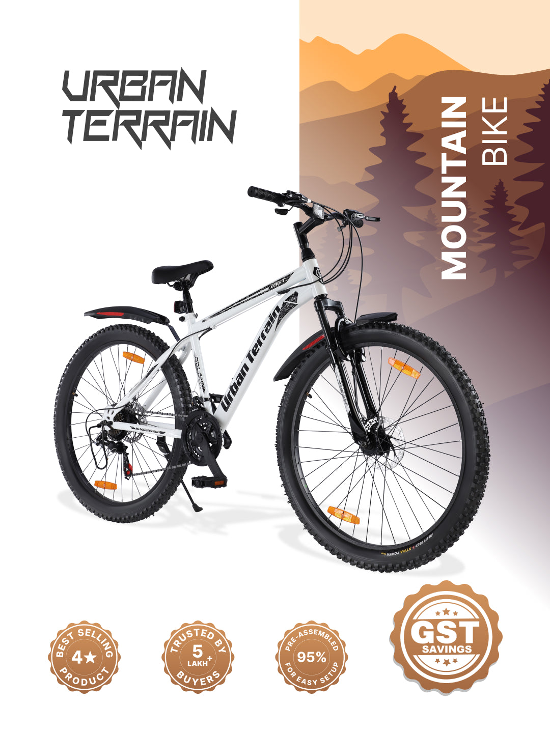 Galaxy Ultra Mountain Bike Steel 21 Speed Cycle 26 inch Tyre, White With Front Suspension, Single Wall Rim and Dual Disc Brakes Ideal For 5 ft to 5.7 ft