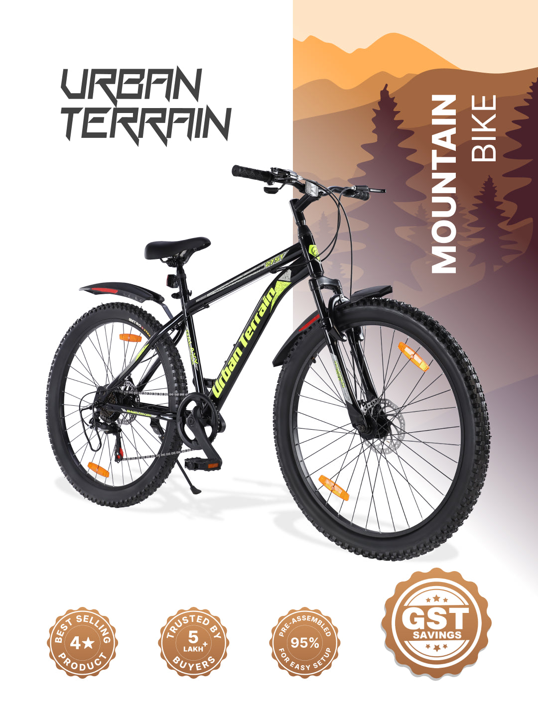 Galaxy Max Mountain Bike Steel 7 Speed Cycle 27.5 inch Tyre, Green With Front Suspension, Single Wall Rim and Dual Disc Brakes Ideal For 5.2 ft to 6 ft