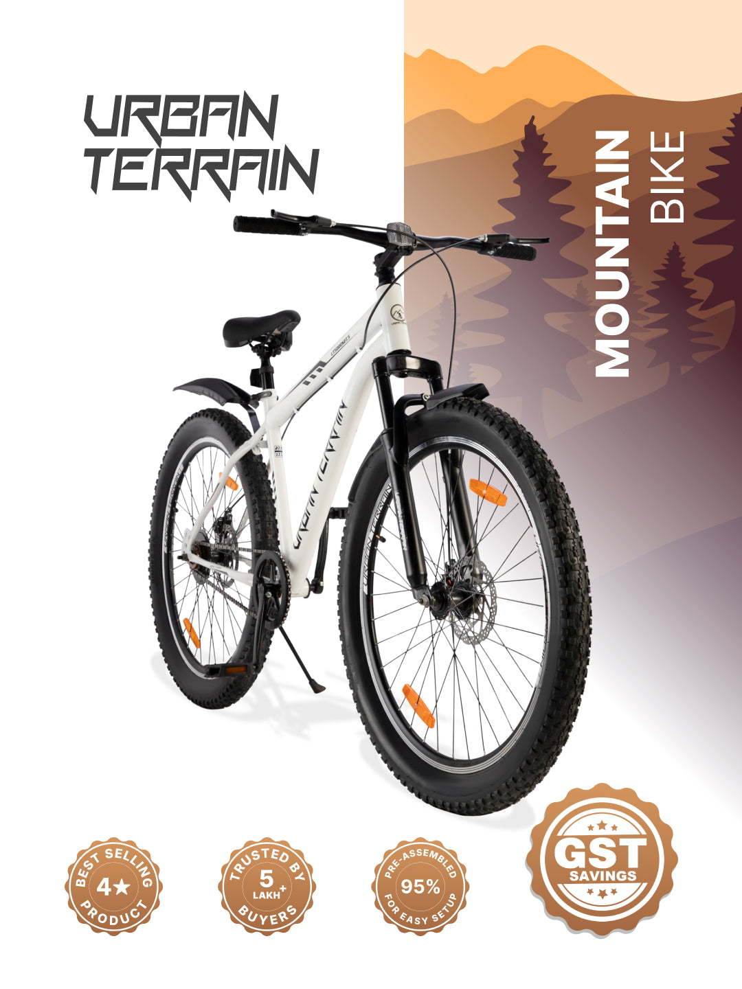 UT5000S27.5 Mountain Cycle Steel Single Speed Cycle 27.5 inch, Dual Disc Brakes, Front Suspension, Double Wall Alloy Rim, White