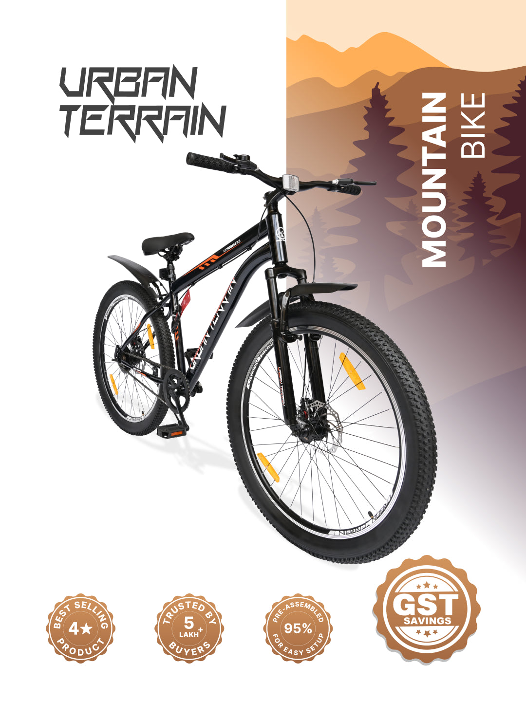 UT5001S27ACC Mountain Cycle Steel Single Speed 27.5 inch with Dual Disc Brakes, Front Suspension, Double Wall Alloy Rim, Bell & Lock, Black