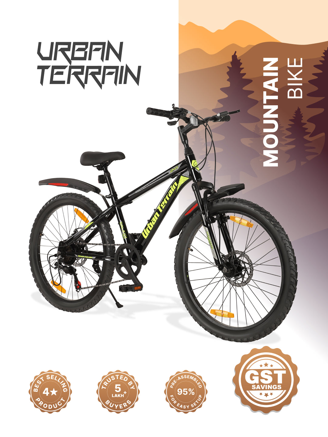 Galaxy Max Mountain Bike Steel 7 Speed Cycle 24 inch Tyre, Black With Front Suspension, Single Wall Rim and Dual Disc Brakes Ideal For 4.5 ft to 5.3 ft