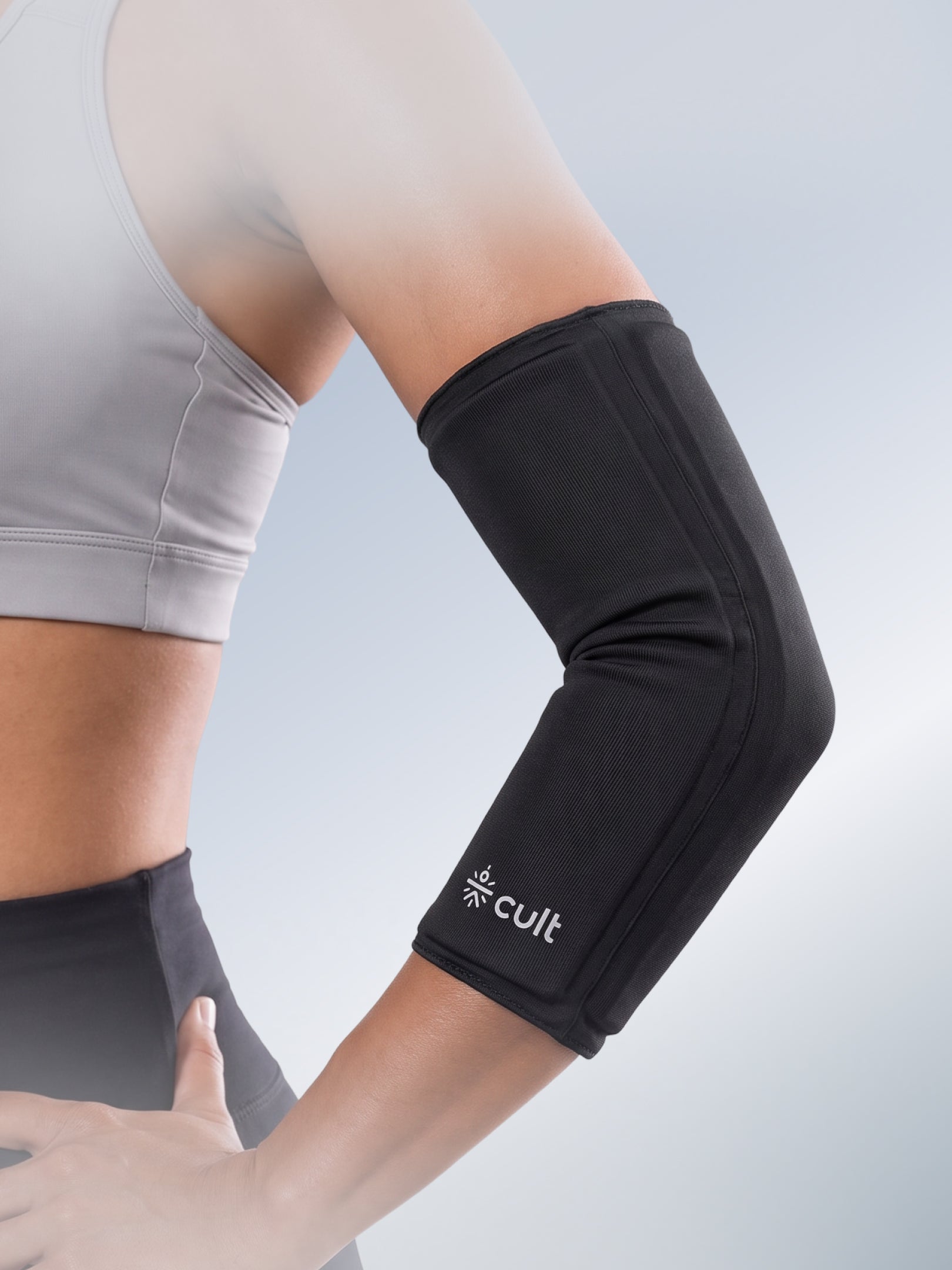 CULT Gel Arm Sleeve for Men & Women | Compression Elbow Support Brace for Gym Workout, Sports & Cycling | UV Sun Protection & Muscle Recovery Guard (Black, L-XL)