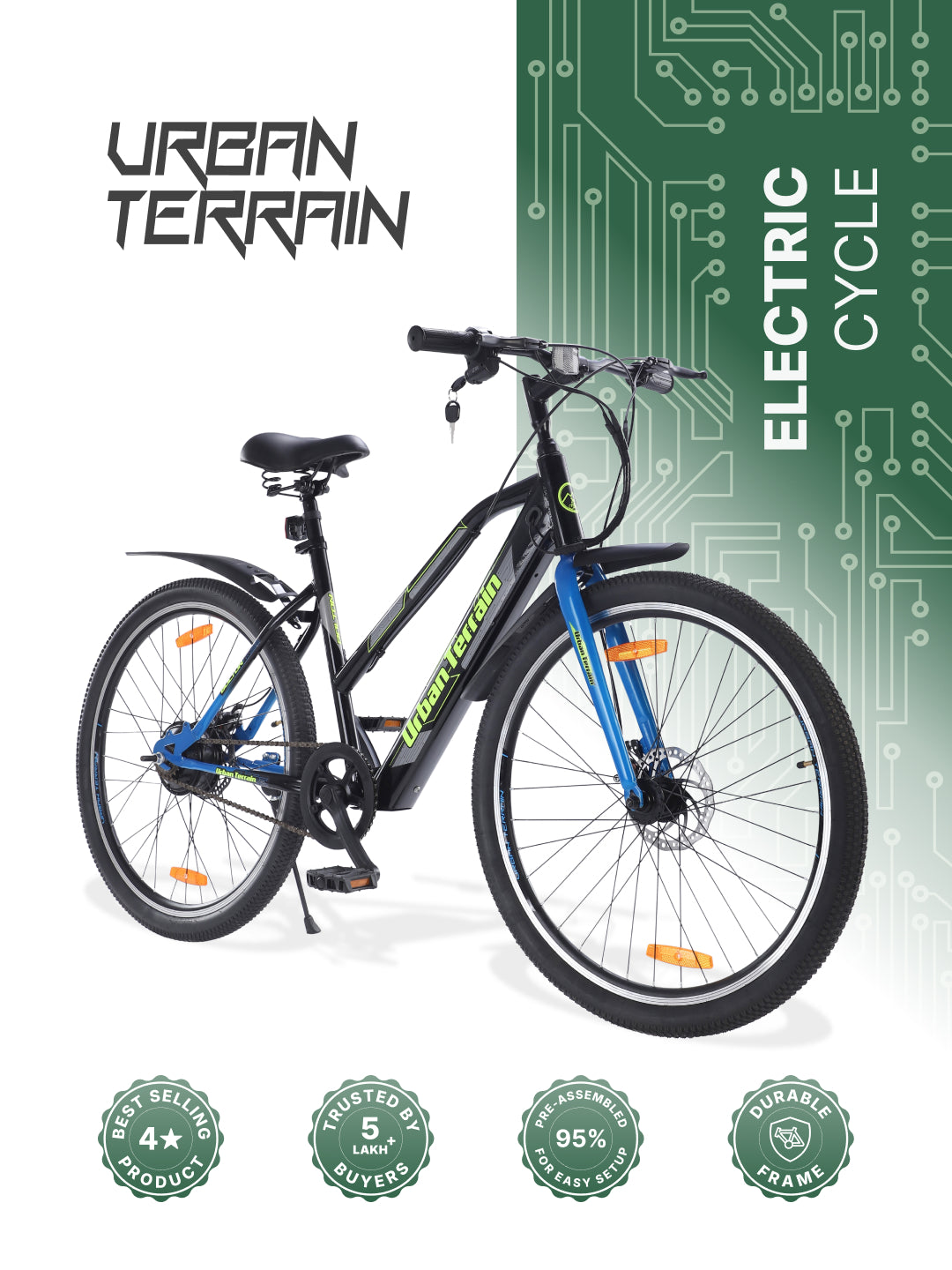 BOLTON27.5TBLACK with 4 hrs Fast Charge, Cycling Event BLDC Motor 27.5 inches Single Speed Lithium-ion (Li-ion) Electric Cycle, Ideal for Unisex, 15+ Years