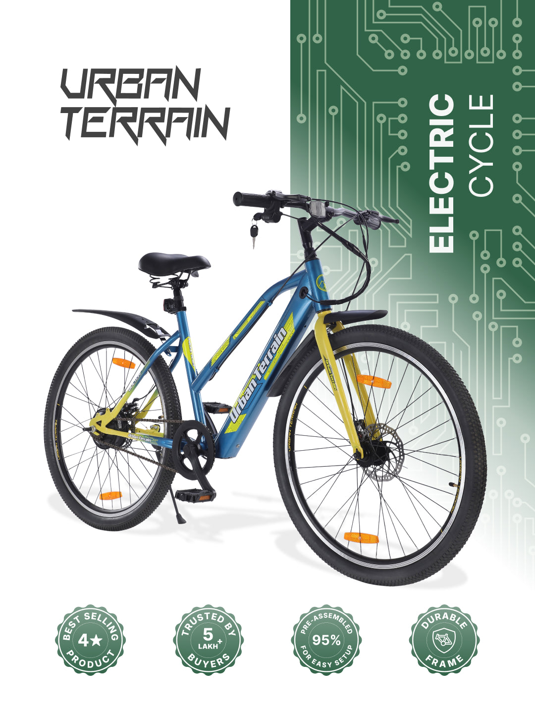 BOLTON27.5TBLUE with 4 hrs Fast Charge, Cycling Event BLDC Motor 27.5 inches Single Speed Lithium-ion (Li-ion) Electric Cycle, Ideal for Unisex, 15+ Years