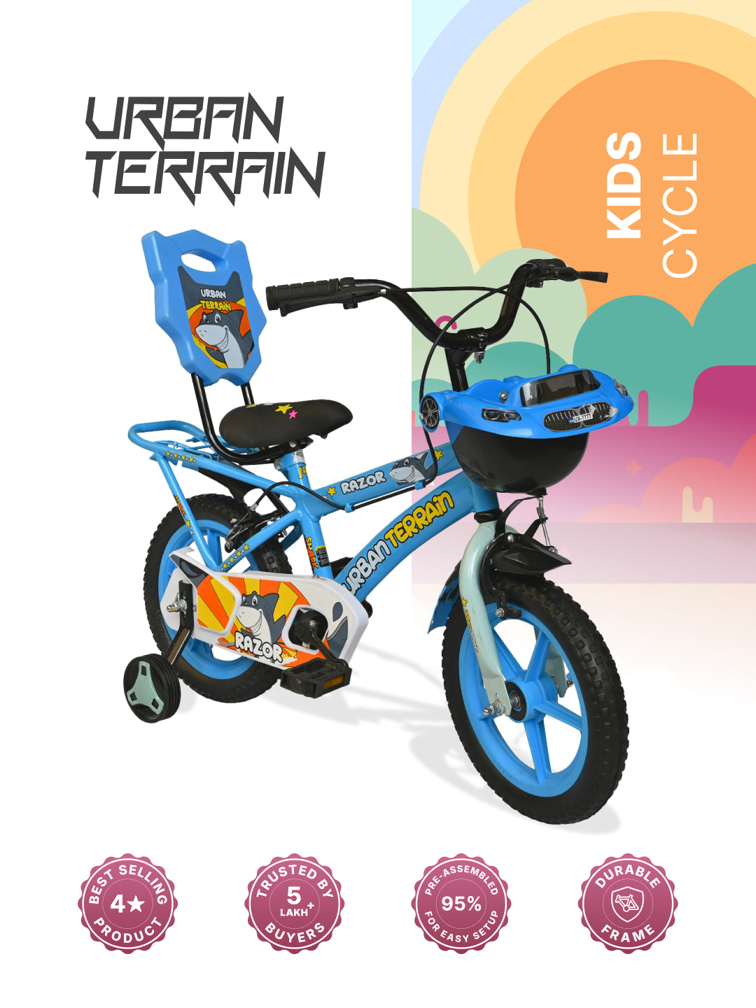 Razor Kids Cycle Steel Single Speed 14 inch, Blue, Ideal For 2.5 ft - 3.5 ft