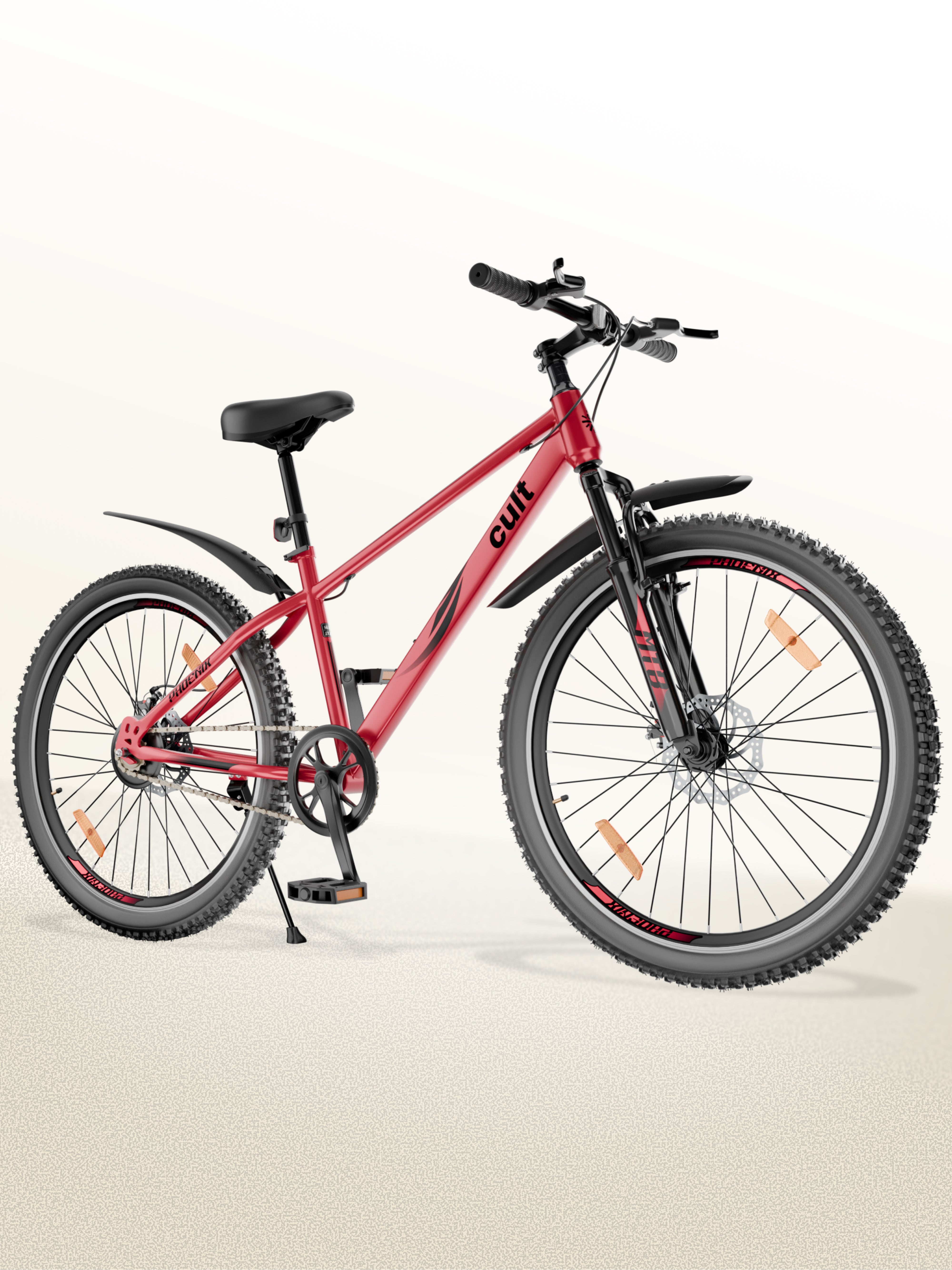 Cult Phoenix 29T Steel Mountain Bike with Dual Disc Brake and Front Suspension, Red