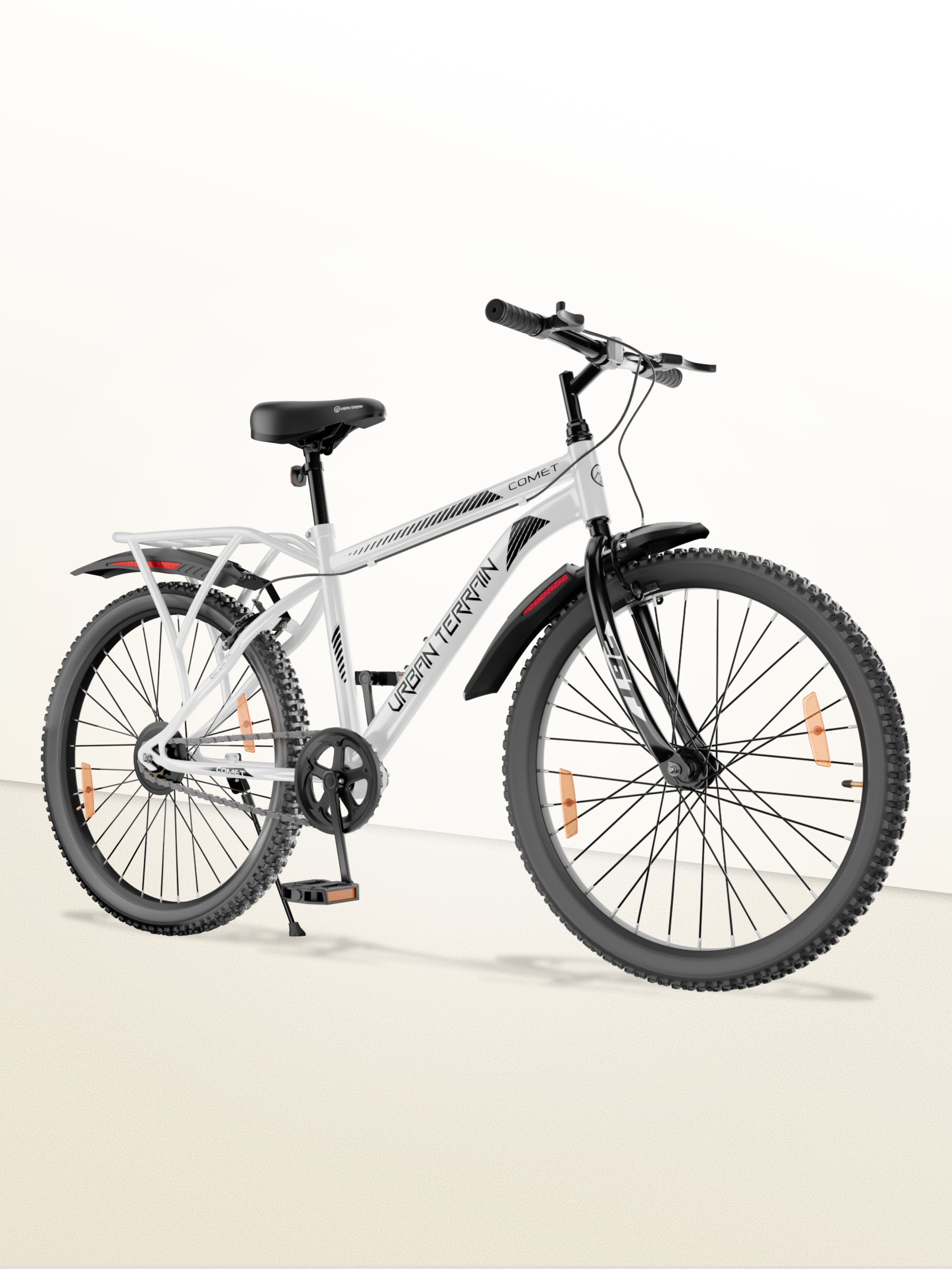Urban Terrain Comet 26T Single Speed Steel Mountain Bike with Inbuilt Carrier (White)