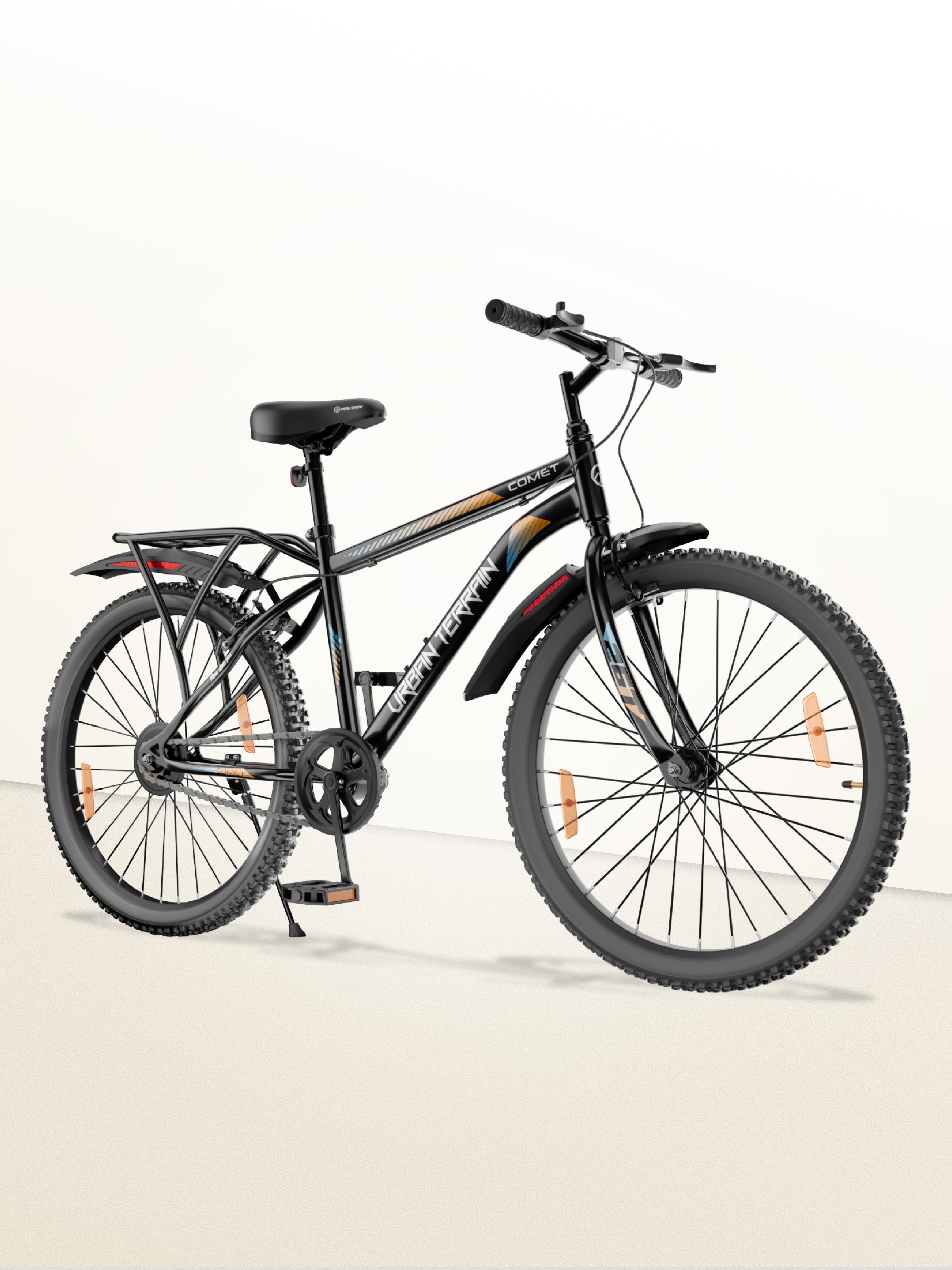 Urban Terrain Comet 26T Single Speed Steel Mountain Bike with Inbuilt Carrier (Black)