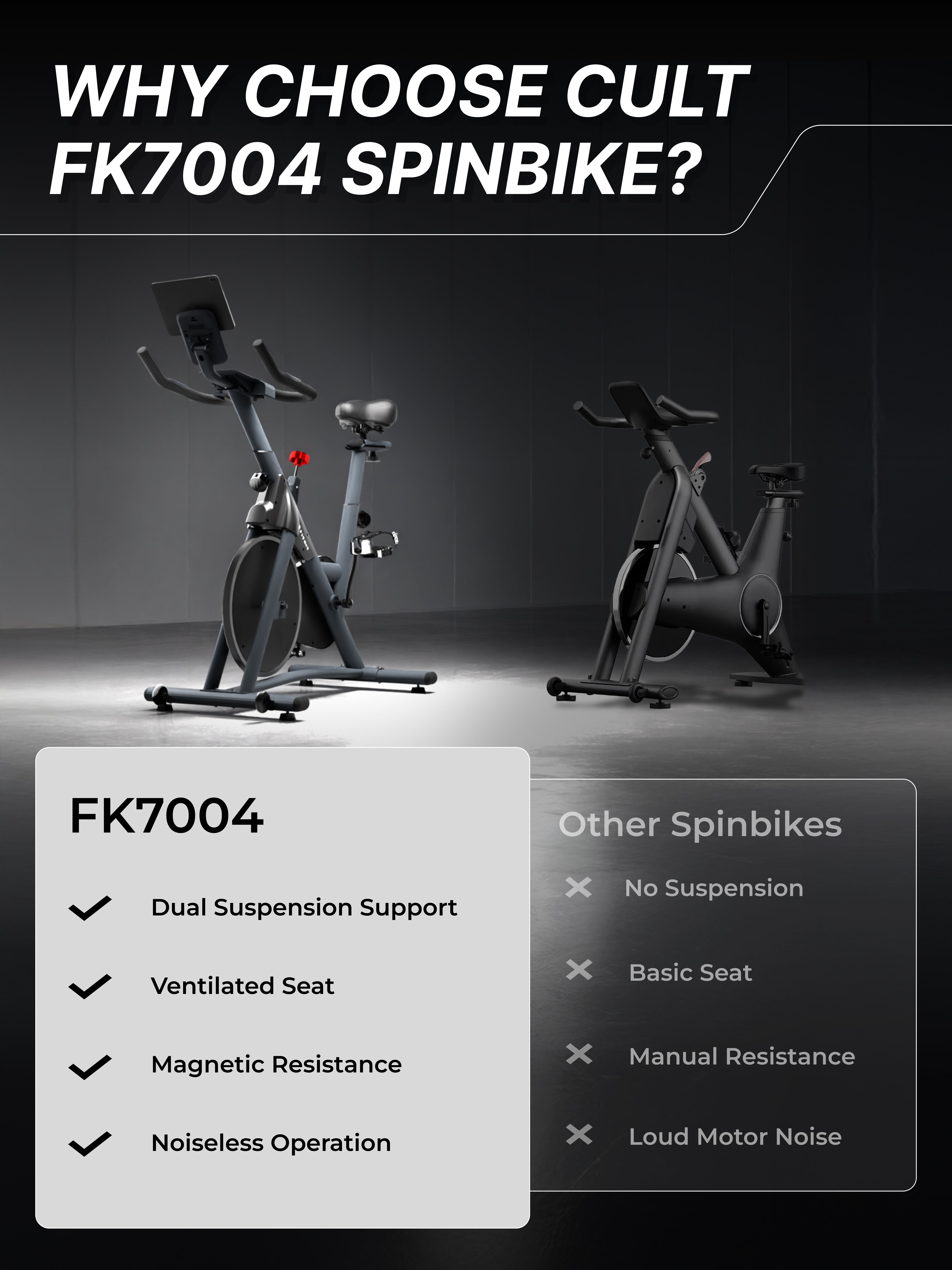 Fitkit by Cult FK7004 Premium Magnetic Spin Bike | 130kg Support | Stepless Resistance & 8kg Flywheel | LCD Display with Heart-Rate Tracking | Tablet Holder | Smooth & Silent Ride for Home Fitness
