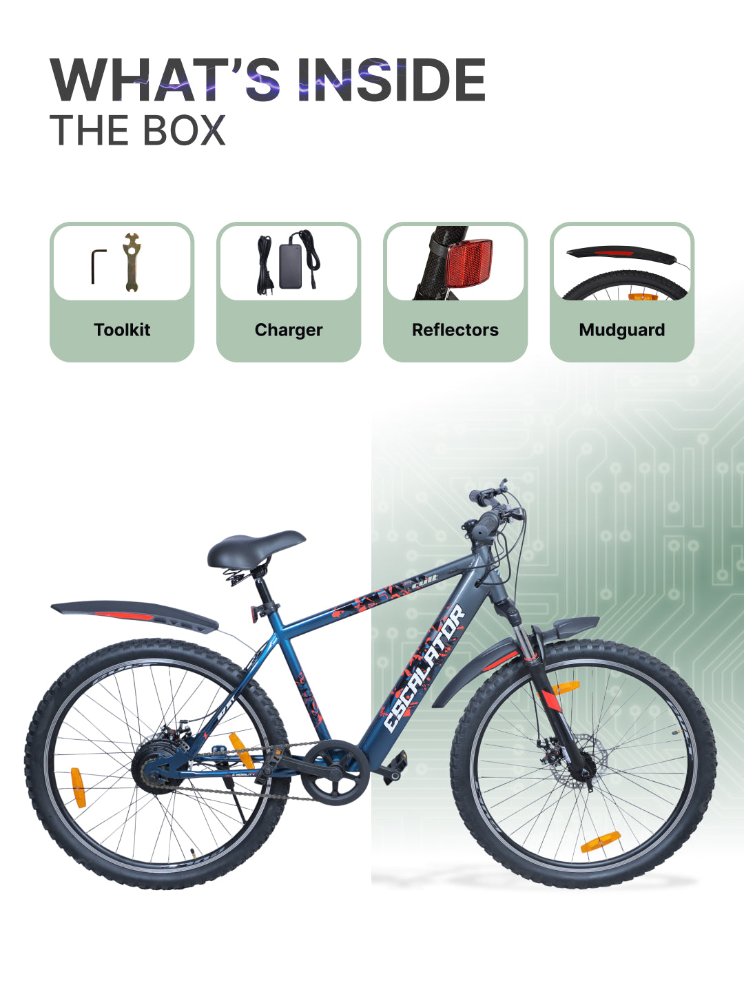 Escalator 27.5T Blue Grey with 250W BLDC Motor| 4 Hours Fast Charge| 7.8 Ah Li-ion Battery| Up to 35 Km| 27.5 Inches Wheels| Single Speed Electric Cycle | Ideal for 15+ Years