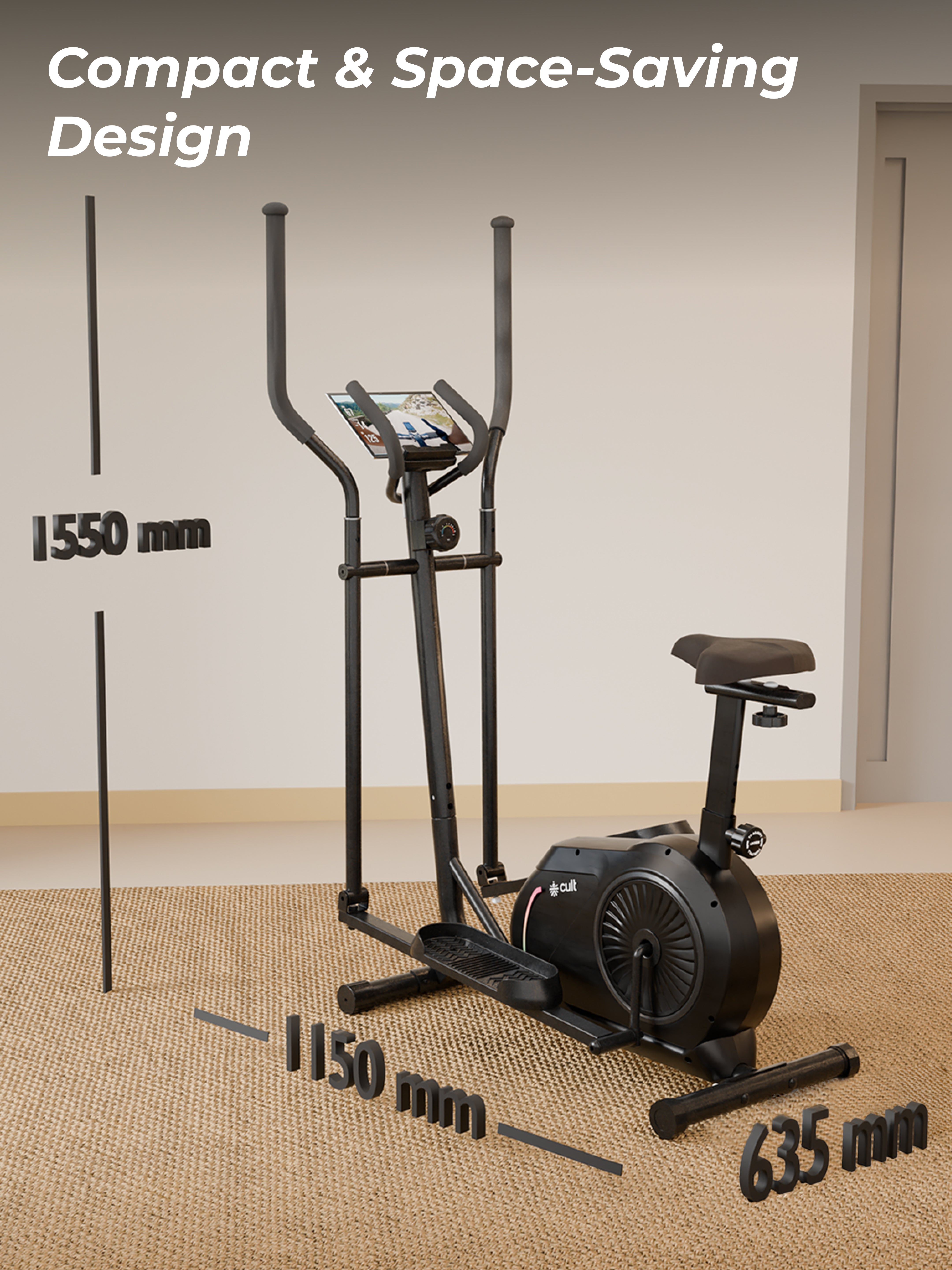 Cult SmartCrossNeo Magnetic Elliptical Trainer | 4Kg Flywheel | Max Weight: 130Kg | Home Use Cross Trainer - Black