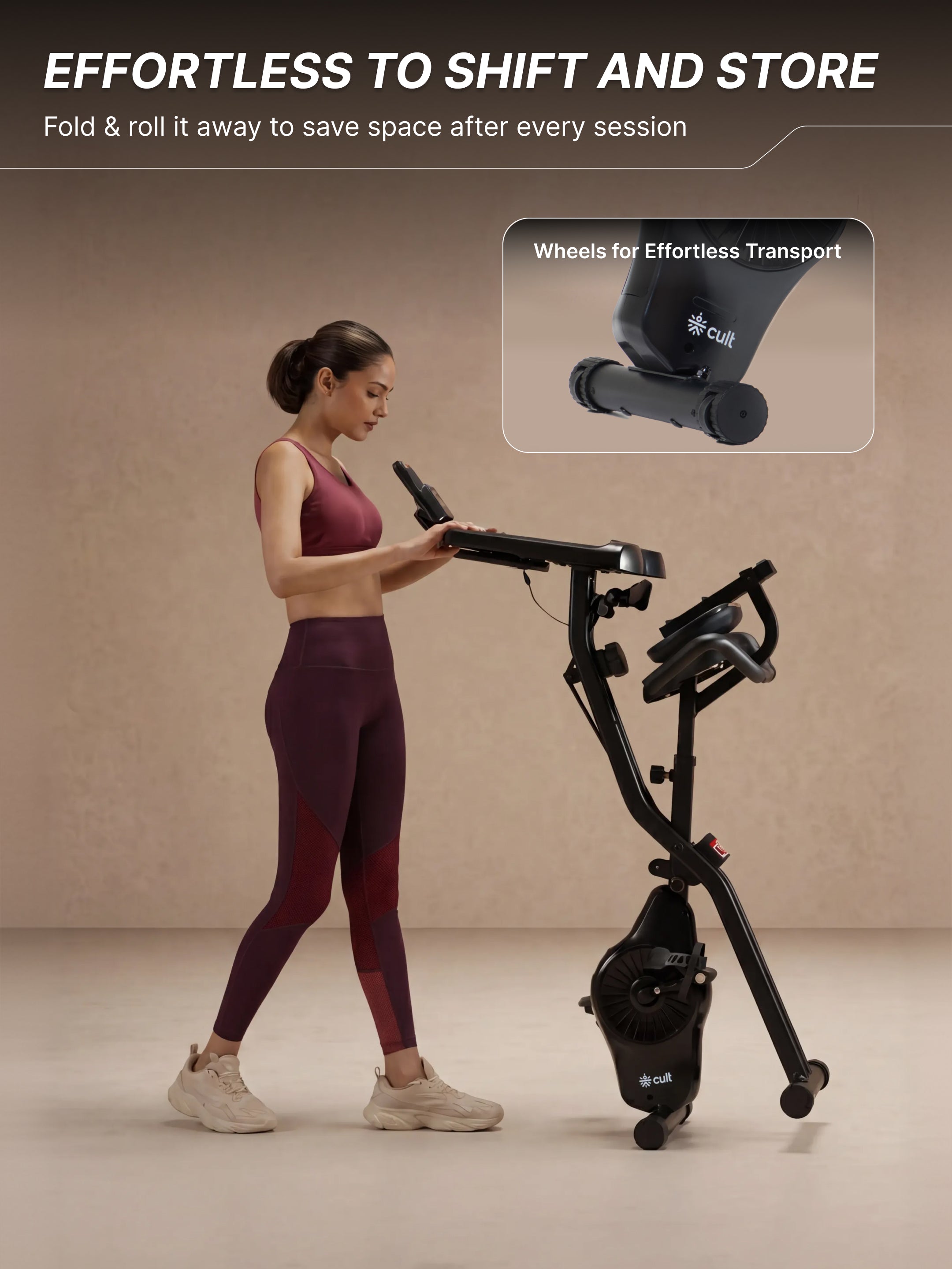 Cult X-Bike with Table | Sturdy & Stable Design | Foldable Exercise Cycle for Home | 8-Level Magnetic Resistance | Adjustable Seat | LCD Display | Laptop & Tablet Desk | 120 kg Capacity - Black