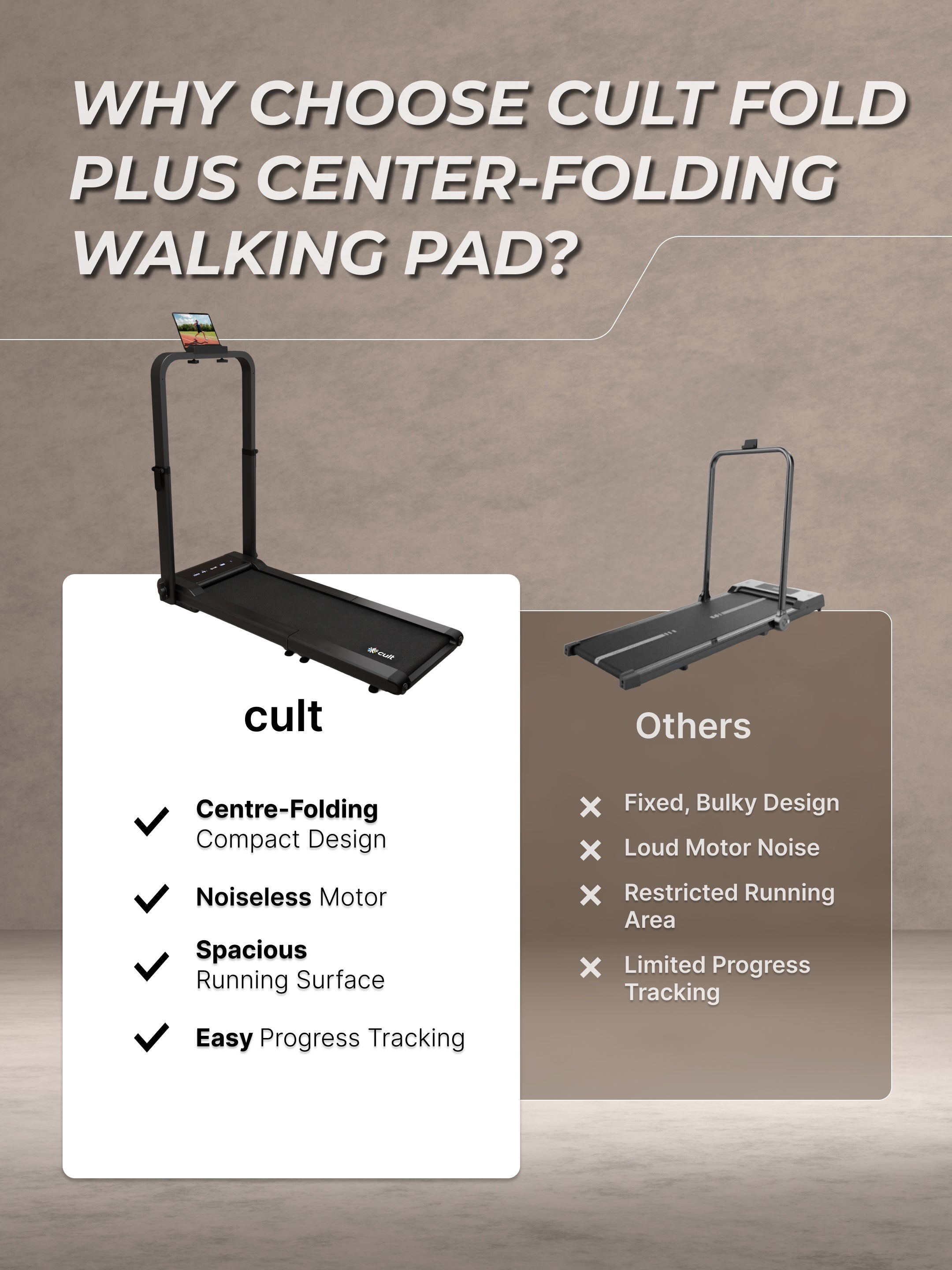 Cult Fold Plus Center-Folding Walking Pad with 5HP Motor with Easy Remote Control | Max User 130kg | Top Speed 6kmph | Running Deck 39.3 x 15.7 inches | Space Saving & Perfect for Home use Treadmill (with 6 Months Extended Warranty)