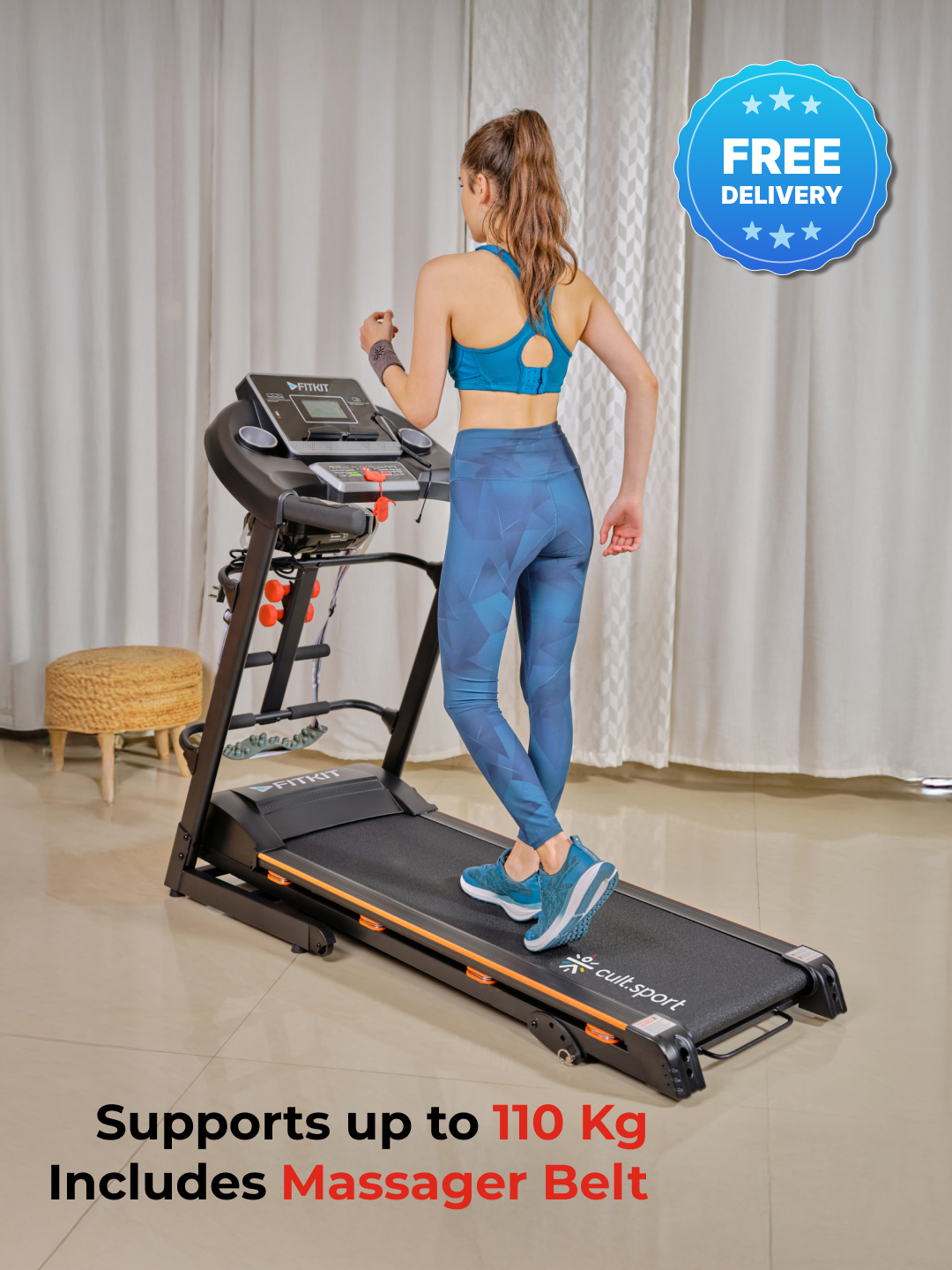 FT100M Treadmill 4.5HP | Massager | 3-level Manual-Incline | Max Weight-110kg | Max Speed-14.8kmph (with 6 months extended warranty)