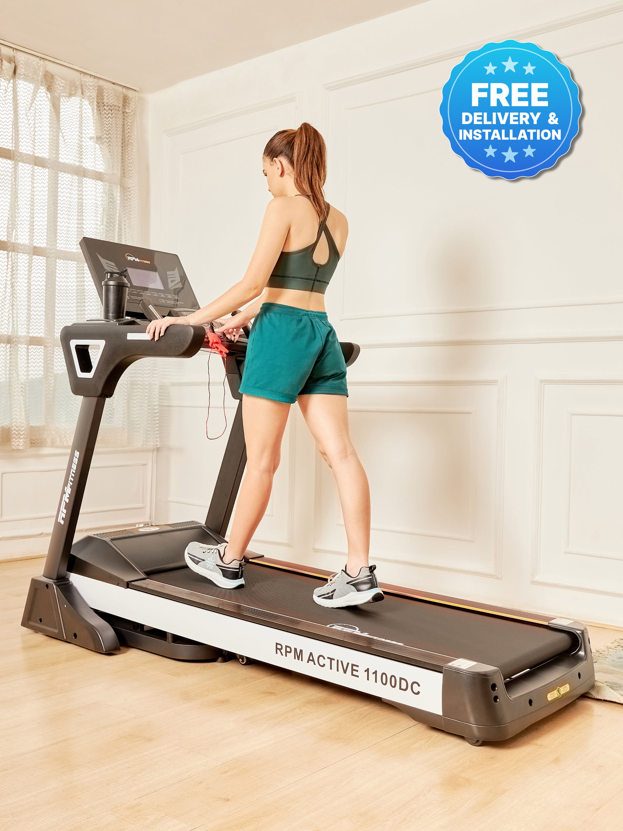 RPM Active1100DC 6 HP Peak Treadmill | 15-level Auto-Incline | Max Weight-140kg | Max Speed-18kmph (with 6 Months extended warranty)
