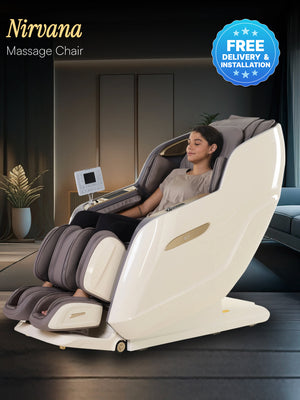 Cult Nirvana Advanced 4D Massage Chair with Leg Massager | Extended SL Track | 22 Auto Programs | Waist Heating | Zero-Gravity | AI Voice Control (Beige & White) - (6 Months extended Warranty)