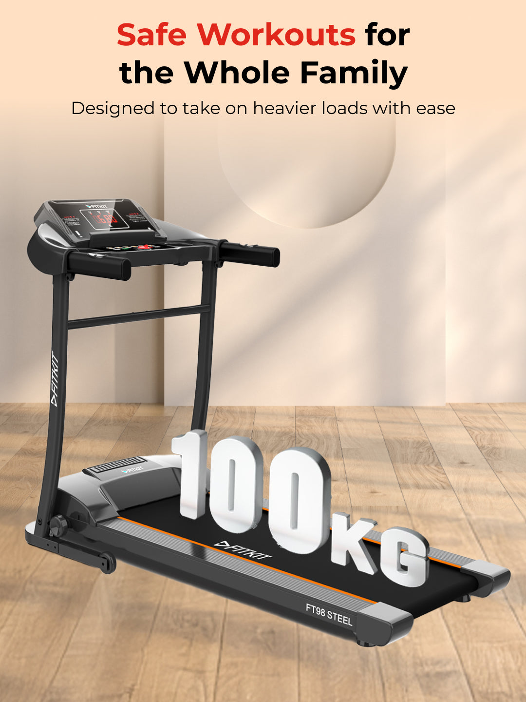 FT98Steel 3HP Treadmill | 3-Level Manual-Incline | Max Speed-12.8kmph | Max Weight-100kg (with 6 months extended warranty)