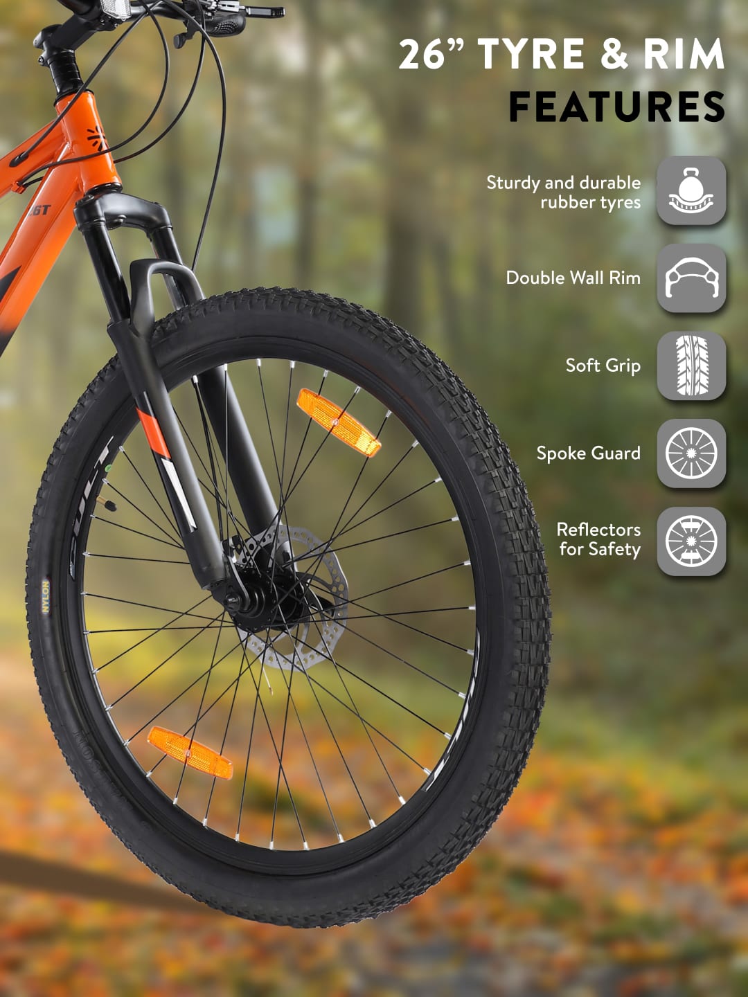 DAUNTLESS21S26TORANGEBLACK Steel 21 Speed Shimano Gear 26 inch Mountain Cycle, Dual Disc Brake, Front Suspension, Double Wall Rim