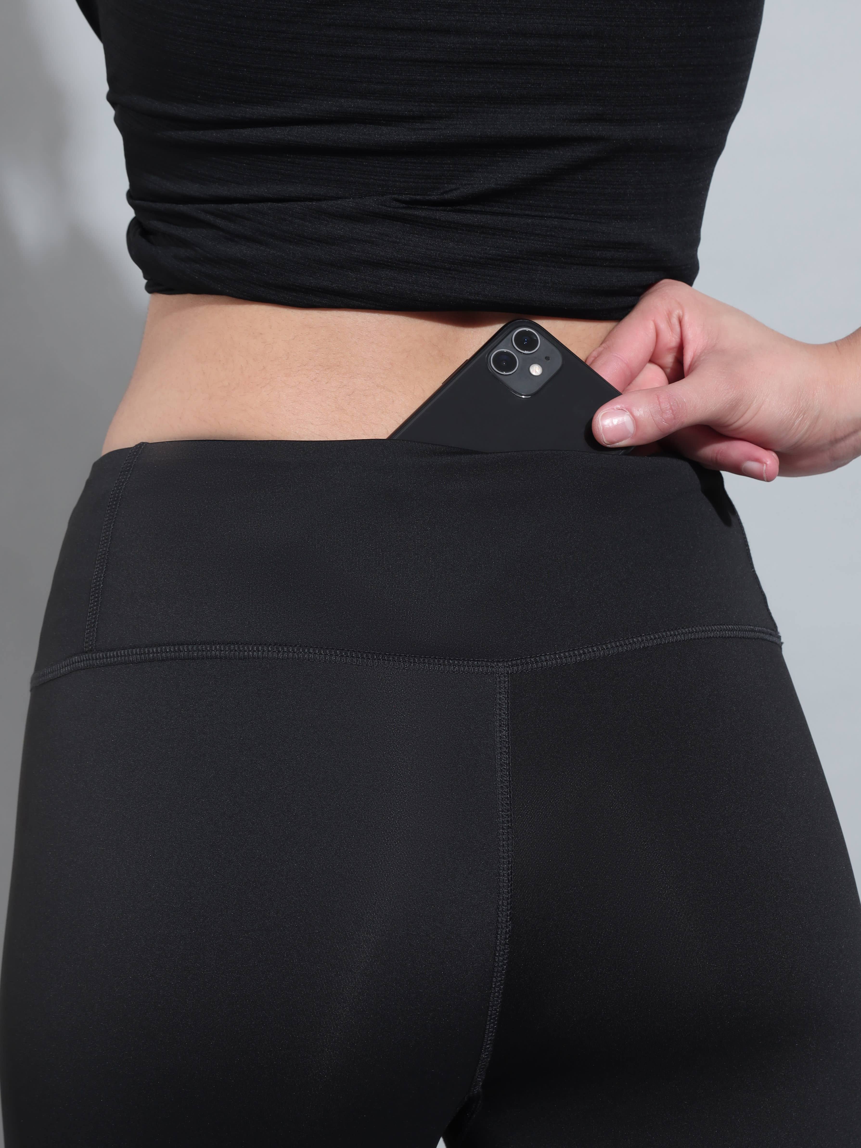 Black Absolute Fit Tights with Grey Contrast Bottom Panel and Back Pocket