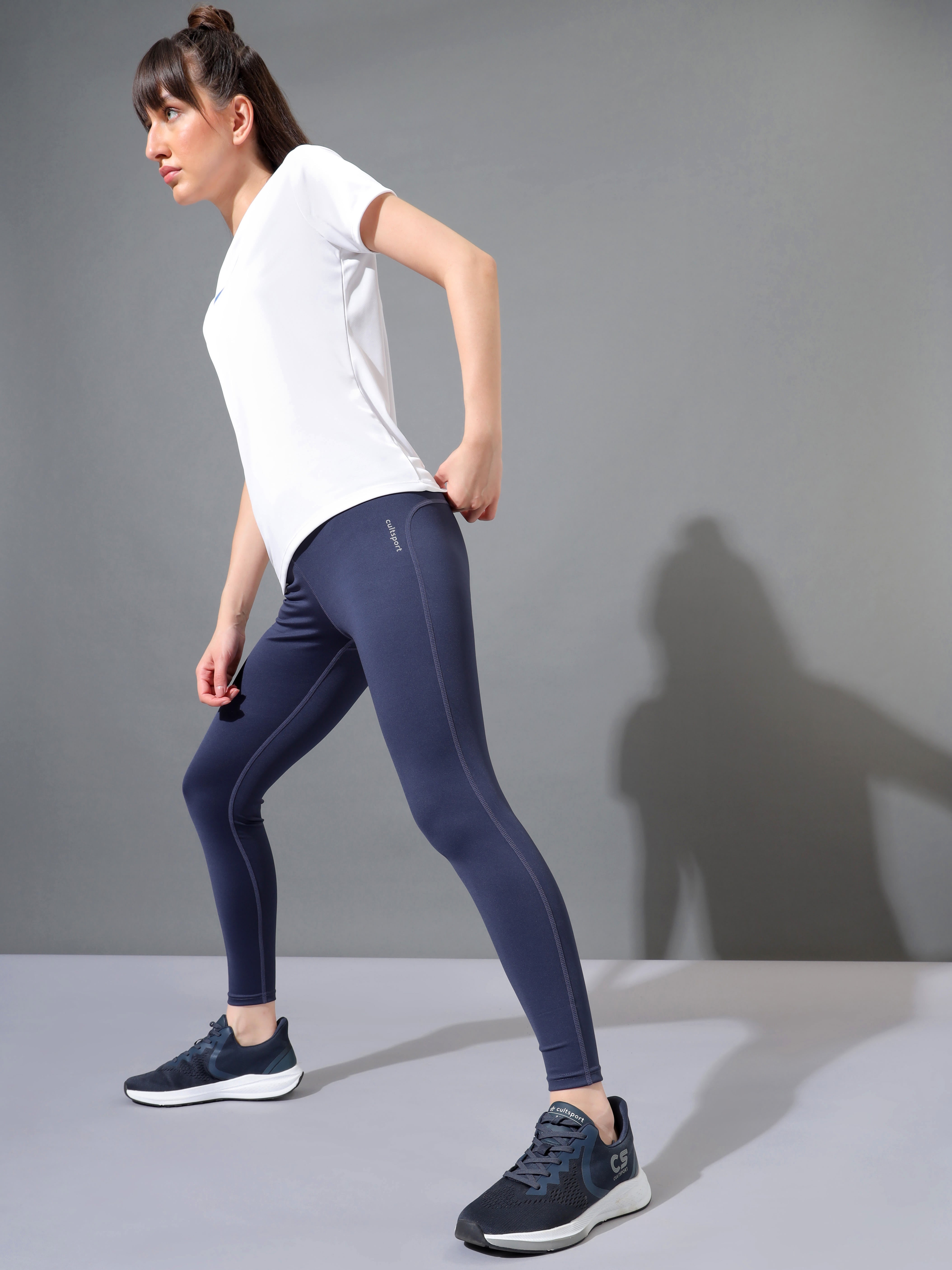 Navy High Waist Solid Workout Tights