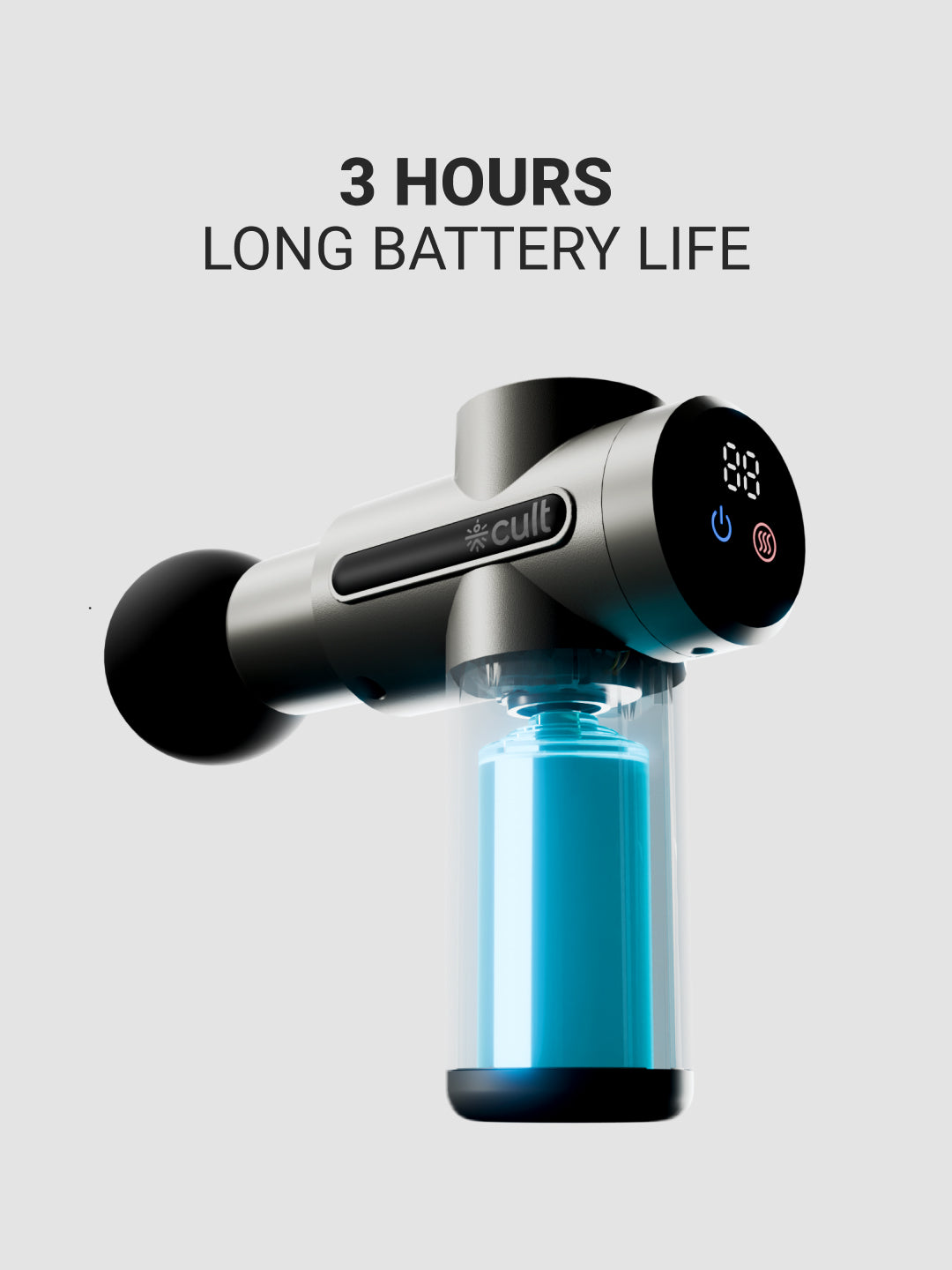 Cult Impact Edge Deep tissue massage gun, Dual Hot and Cold therapy head, 3 Hour long battery, 6-speed intensity, Silicone round head, Full body gun massager machine