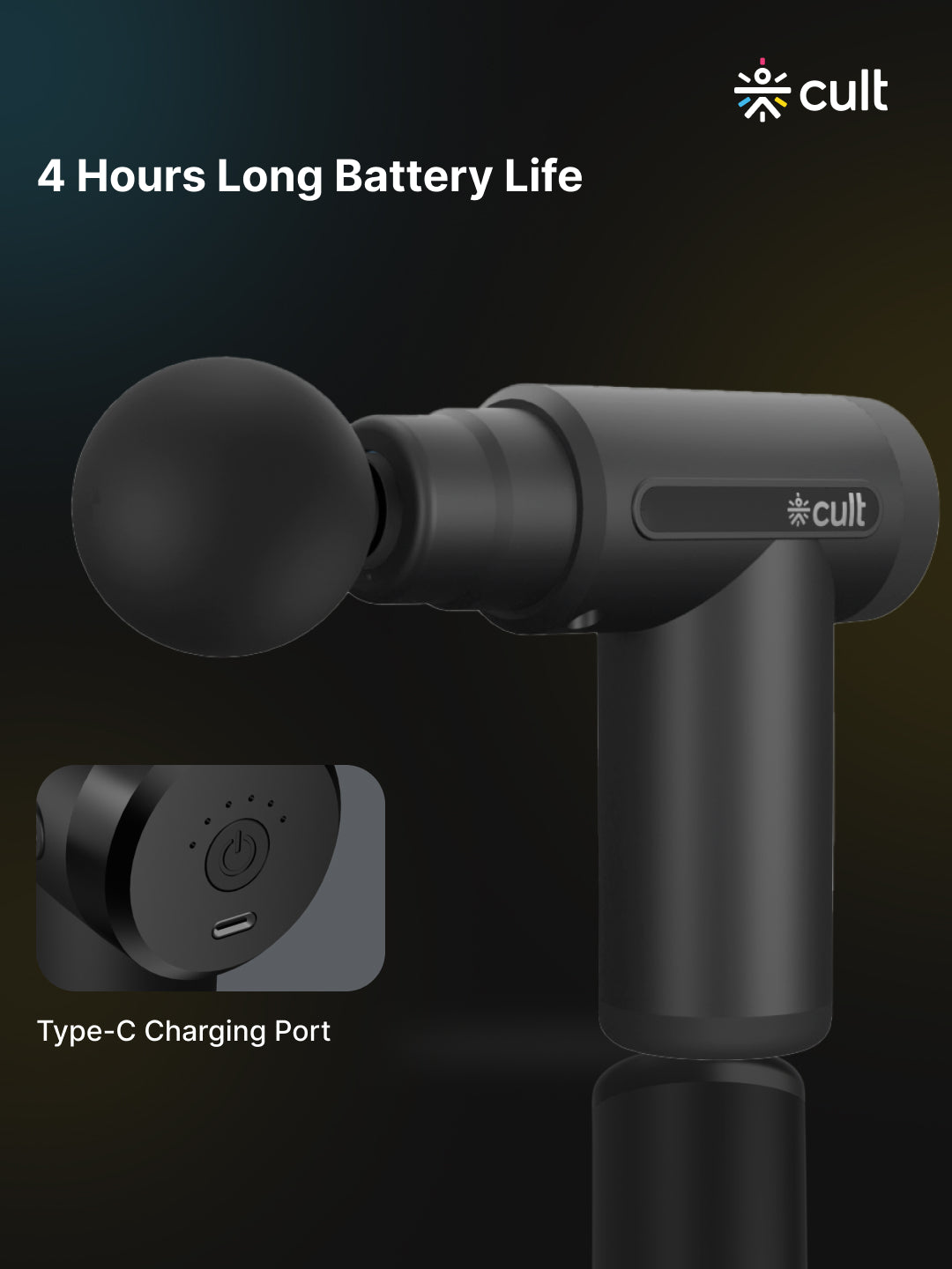 Cult Volt, Full Body Professional Gun Massager, QuietMotion Tech, Deep Tissue Percussions, upto 4 hours of battery, 6 Speed levels, Silicone head, Lightweight, Carry Pouch.
