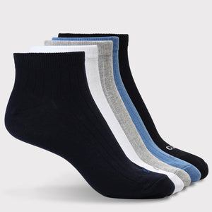 Sports Low Ankle Pack of 5 Navy,White,Grey,Powder Blue & Black Men's Cotton Socks