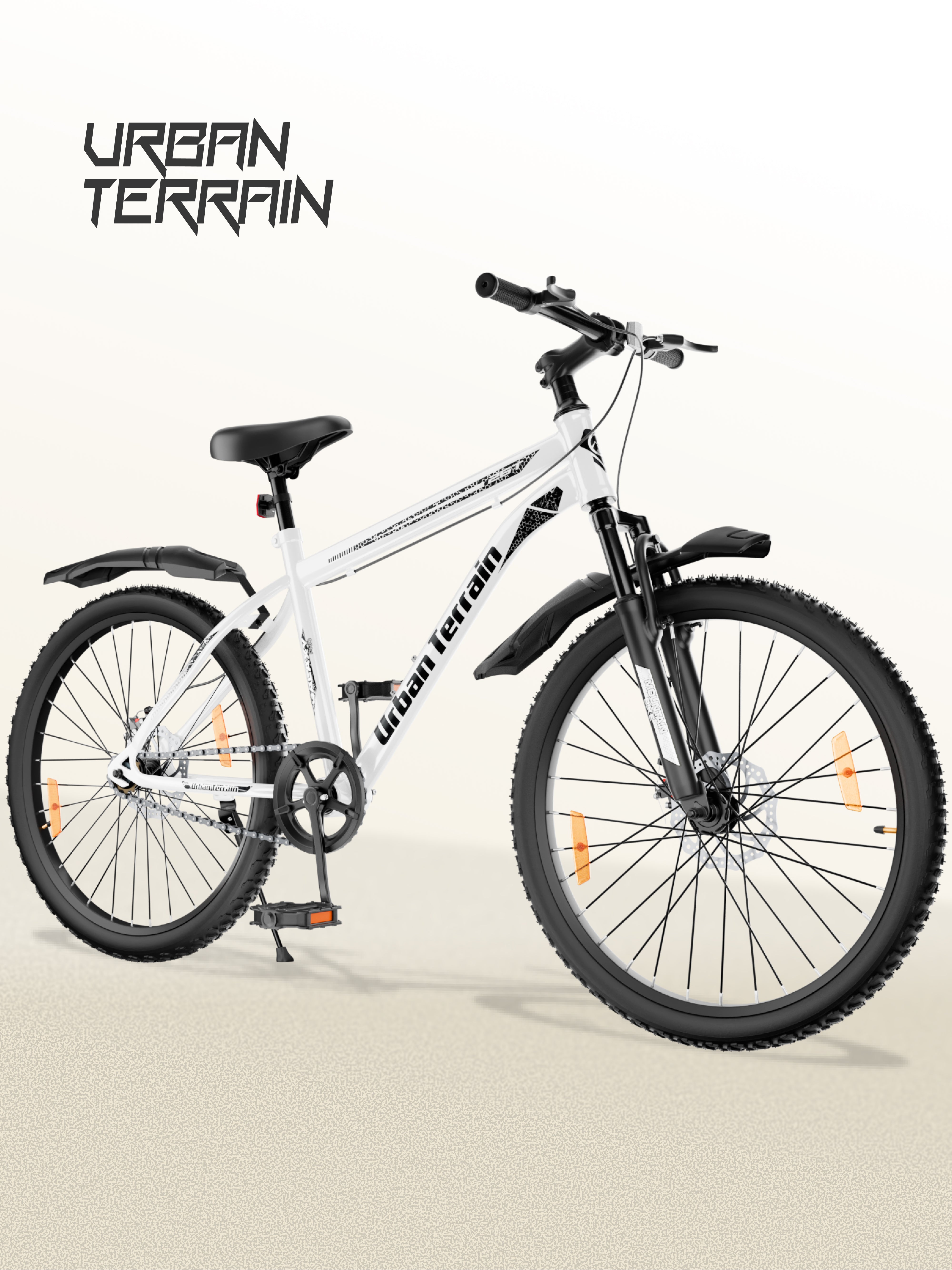 Galaxy Pro Mountain Bike Steel 26 inch Tyre, Single Speed Cycle With Front Suspension and Dual Disc Brakes, White