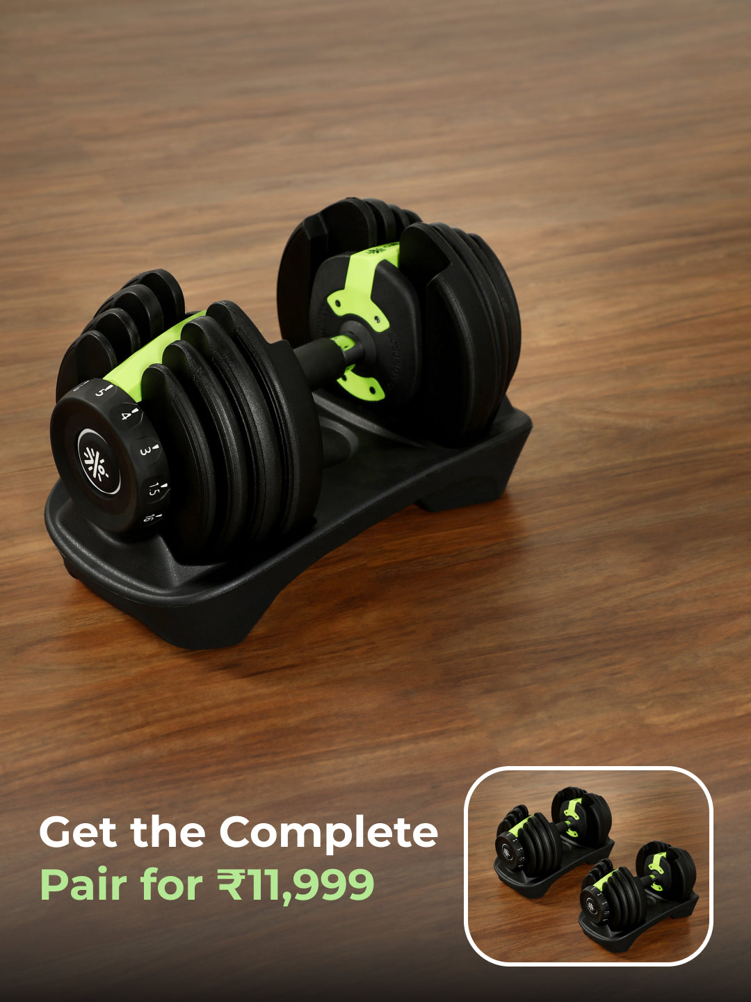 Cult 16kg Adjustable Dumbbell | 12 Weight Options (1.5kg-16kg) | Quick Weight Adjustment Dial | Non-Slip Compact Home Gym Dumbbell - Black