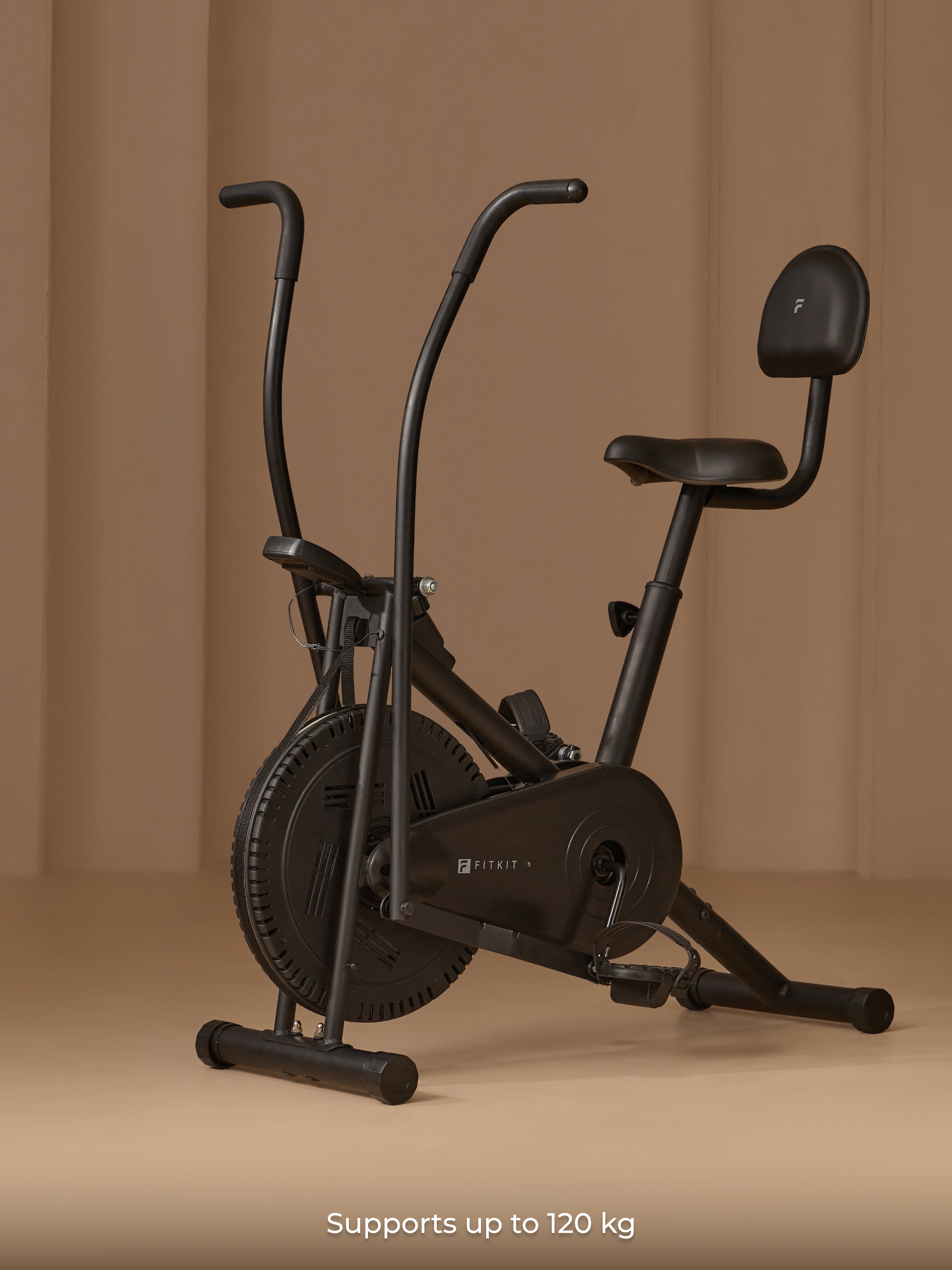 Fitkit Dual Action 2-in-1 Air Bike | Moving & Fixed Handles Exercise Cycle | Adjustable Seat & Anti-Slip Pedals | Direct Resistance | 120 kg Max Weight | Home Use Exercise Bike