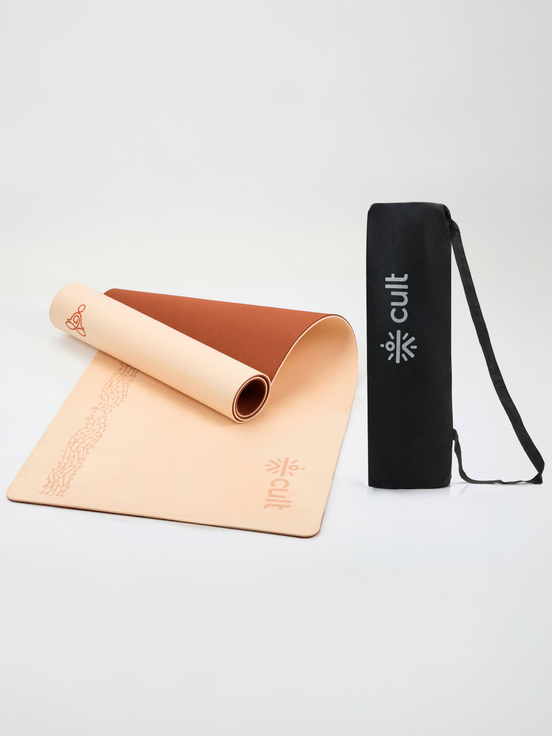 Cult TPE Yoga Mat 6mm with Carry Bag and Strap Non-Toxic Latex-Free; Anti-Slip; Extra-Thick Cushioning; Tear-Resistant; Travel Strap - Beige Pink