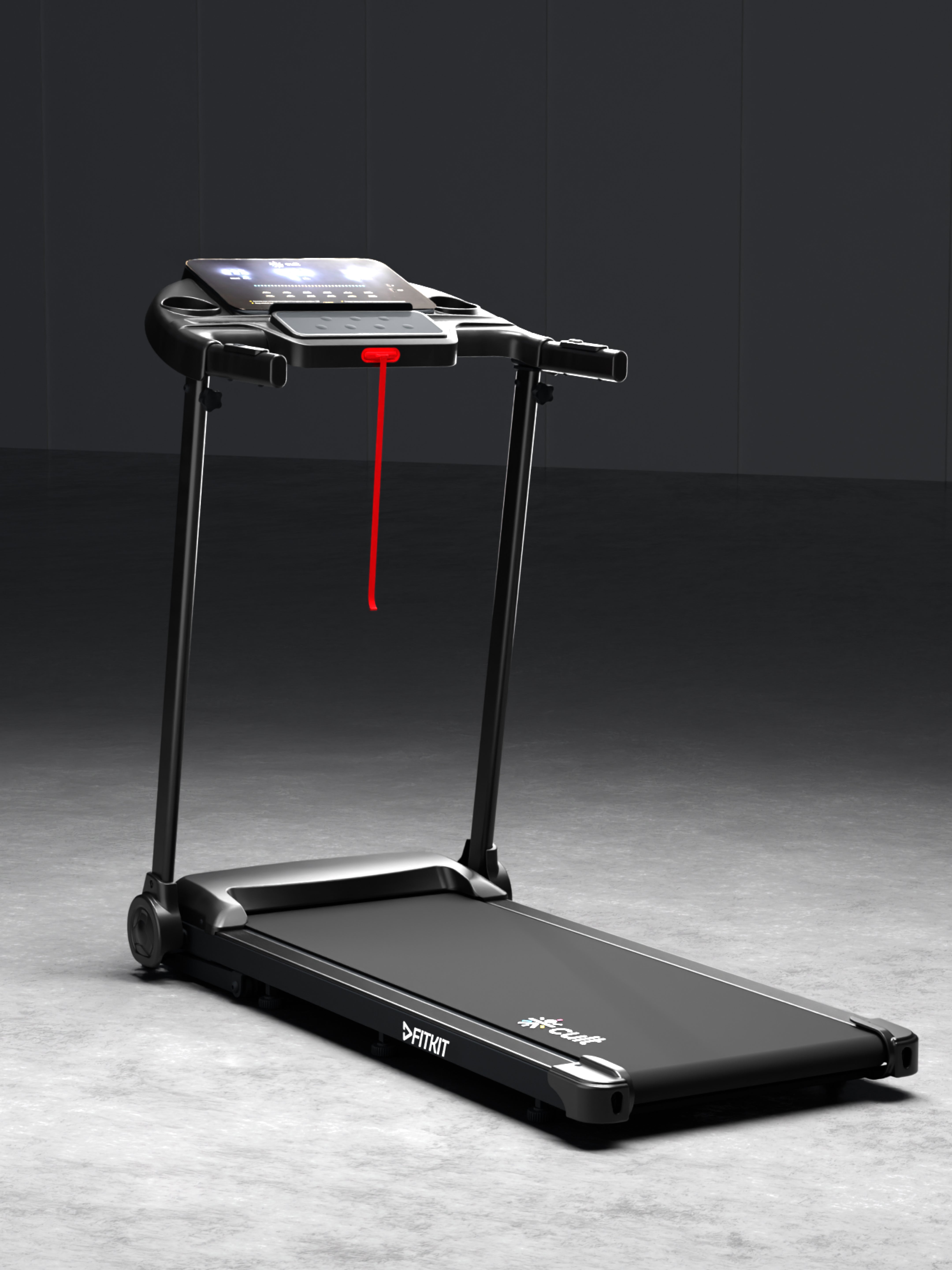 Fitkit by Cult PowerRun96Auto BLDC Treadmill 5.5HP Peak | 110kg Capacity | 15-Level Auto Incline | 14 km/hr Speed | Foldable with Wheels | 12 Preset Programs & Tablet Holder | Perfect for Home Fitness