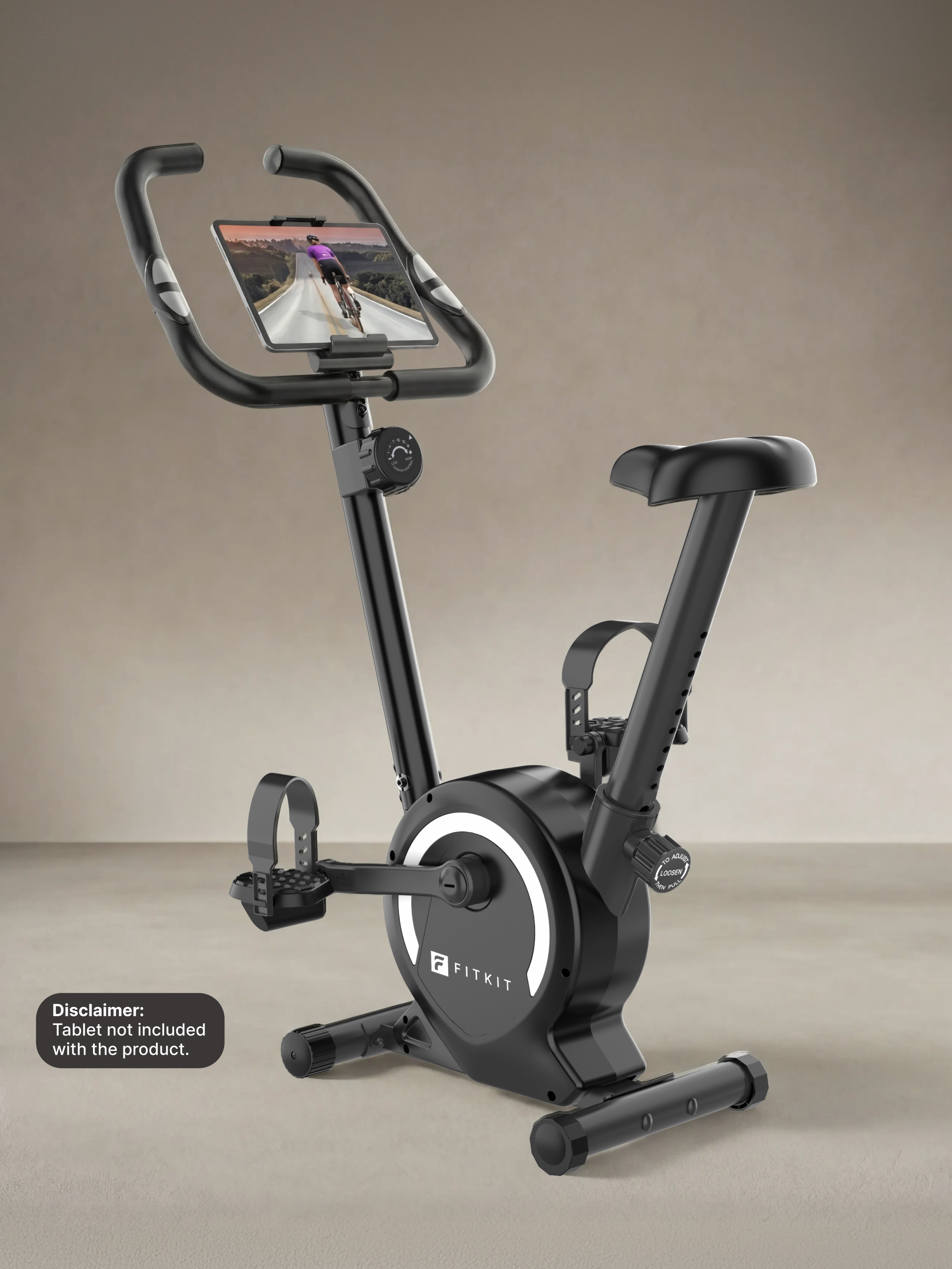 Fitkit by Cult Upright Exercise Bike 6 Kg Flywheel & 130 Kg Weight Support with Adjustable Cushioned Seat | 16-Level Magnetic Resistance | LCD Display & Tablet Holder | Suitable for Home Gym Workout
