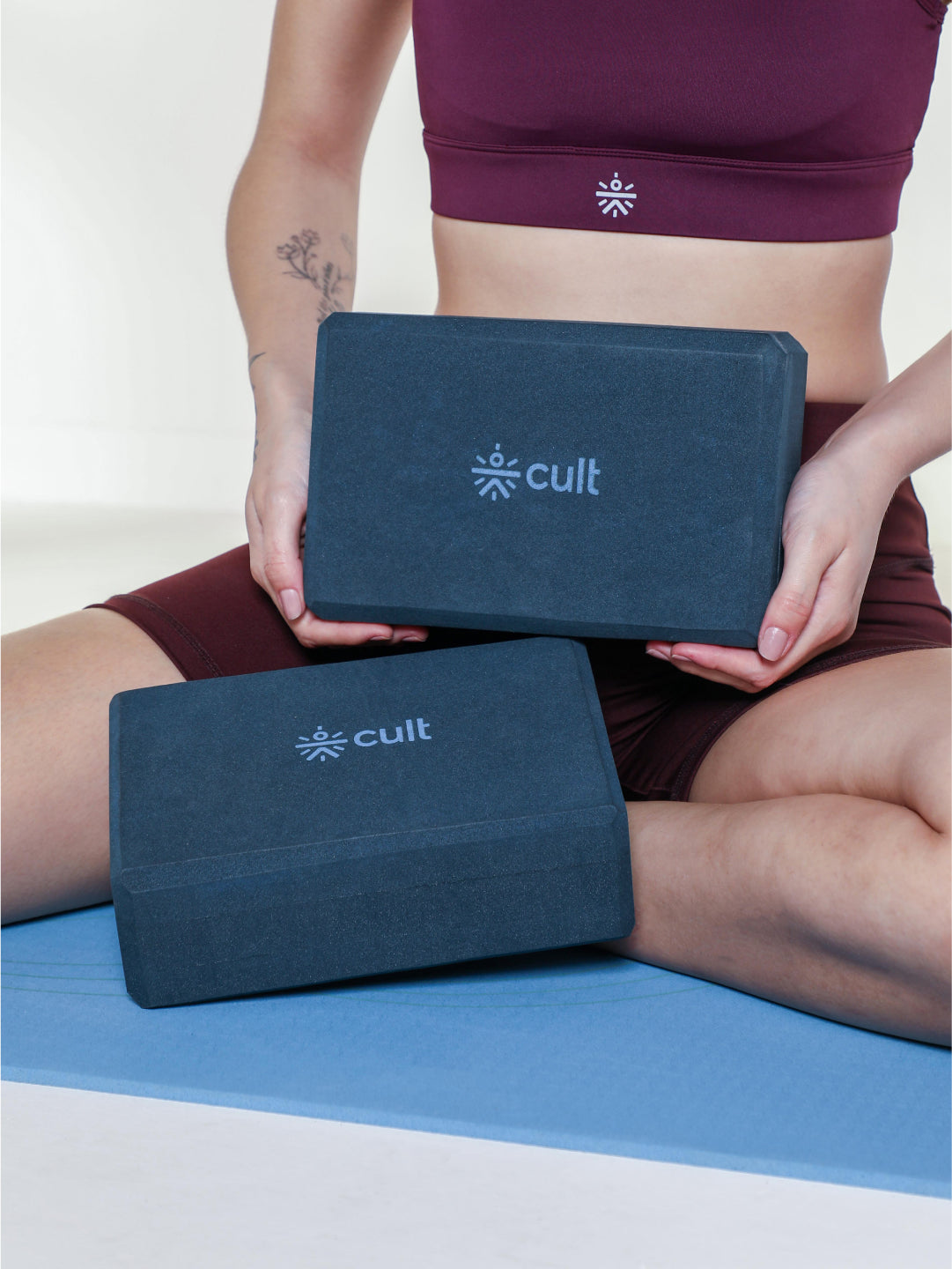 Pack of 2 EVA Yoga Blocks 80mm Blue – Non-Toxic, Anti-Skid & Durable