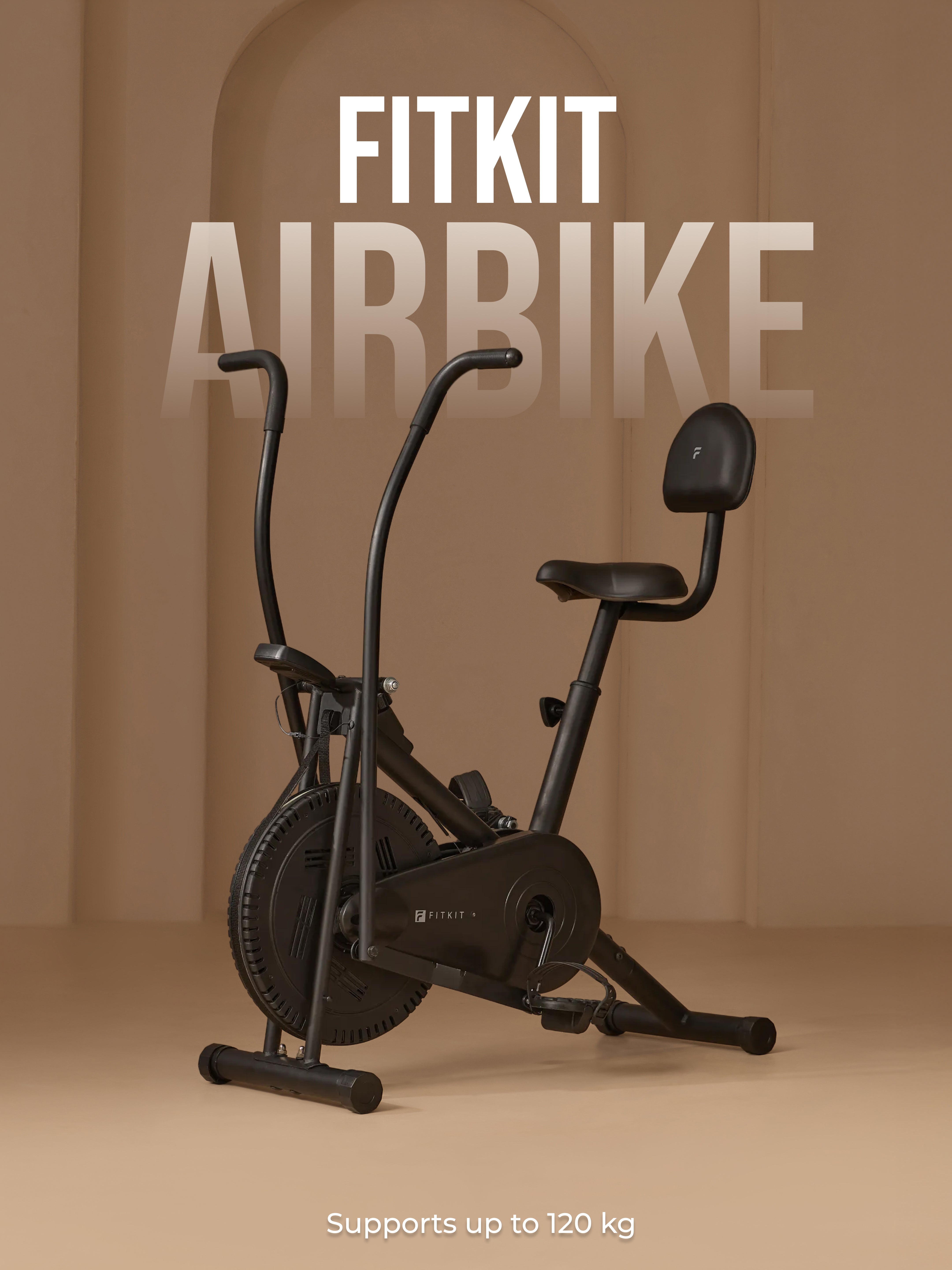 Fitkit Dual Action 2-in-1 Air Bike | Moving & Fixed Handles Exercise Cycle | Adjustable Seat & Anti-Slip Pedals | Direct Resistance | 120 kg Max Weight | Home Use Exercise Bike
