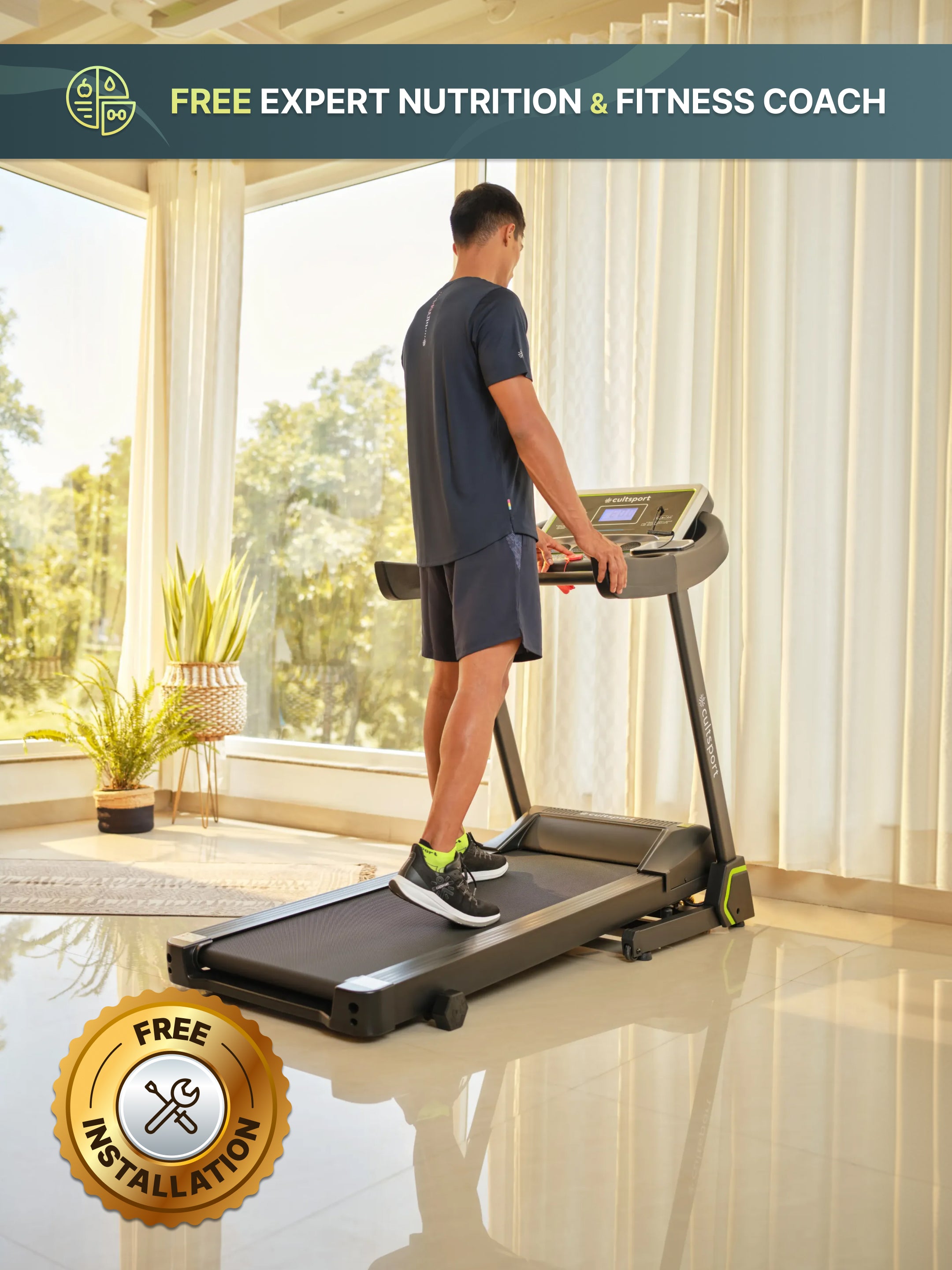 SmartrunC1 3HP Treadmill with 6-level Manual Incline | Max Speed-14kmph | Max Weight-110kg (with 6 Months Extended Warranty)