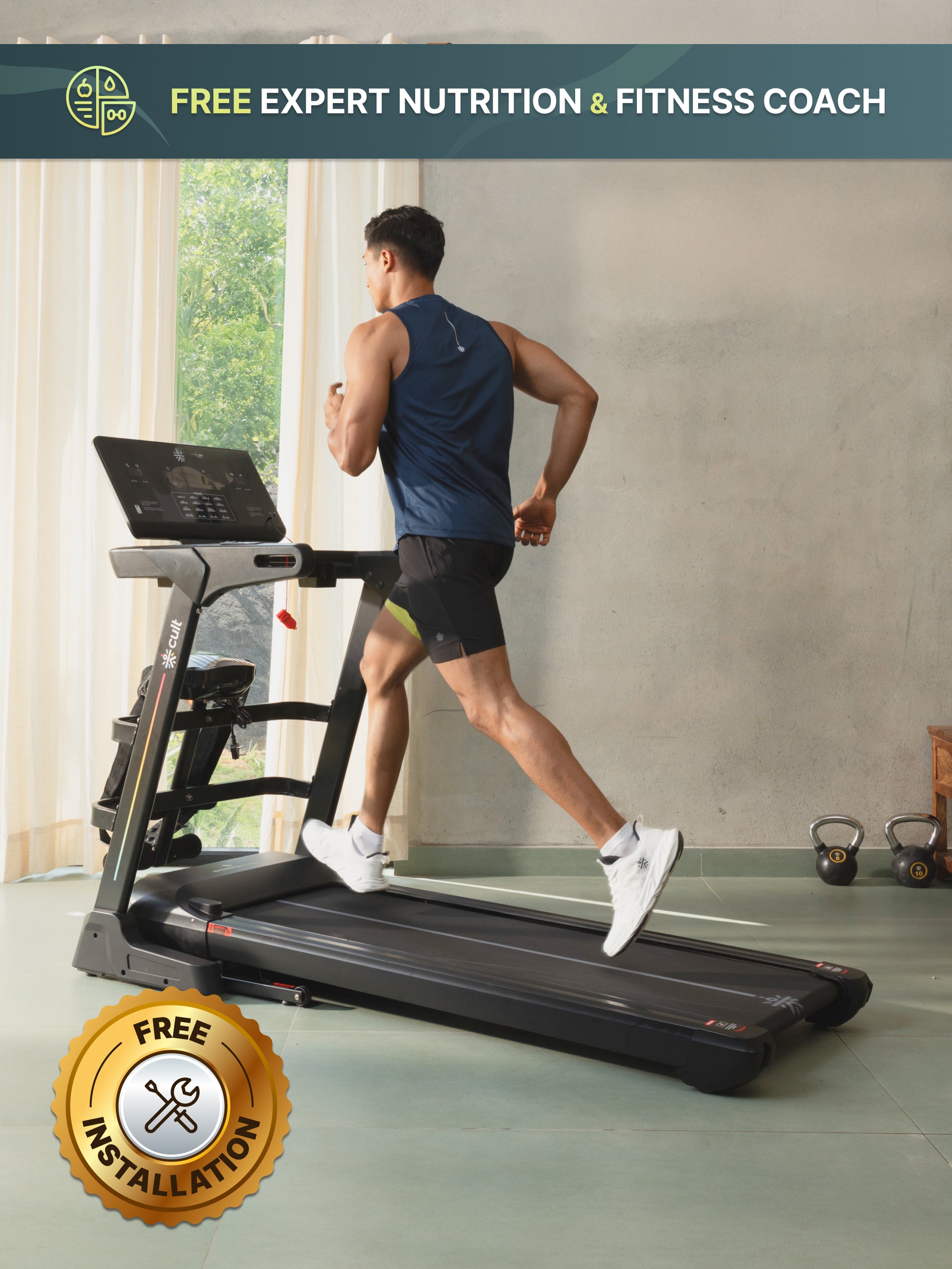 Cult SmartStridePro BLDC Motor (7HP Peak) Treadmill with Massager | Max Weight: 140kg | 18 Level Auto Incline (with 6 Months extended warranty)