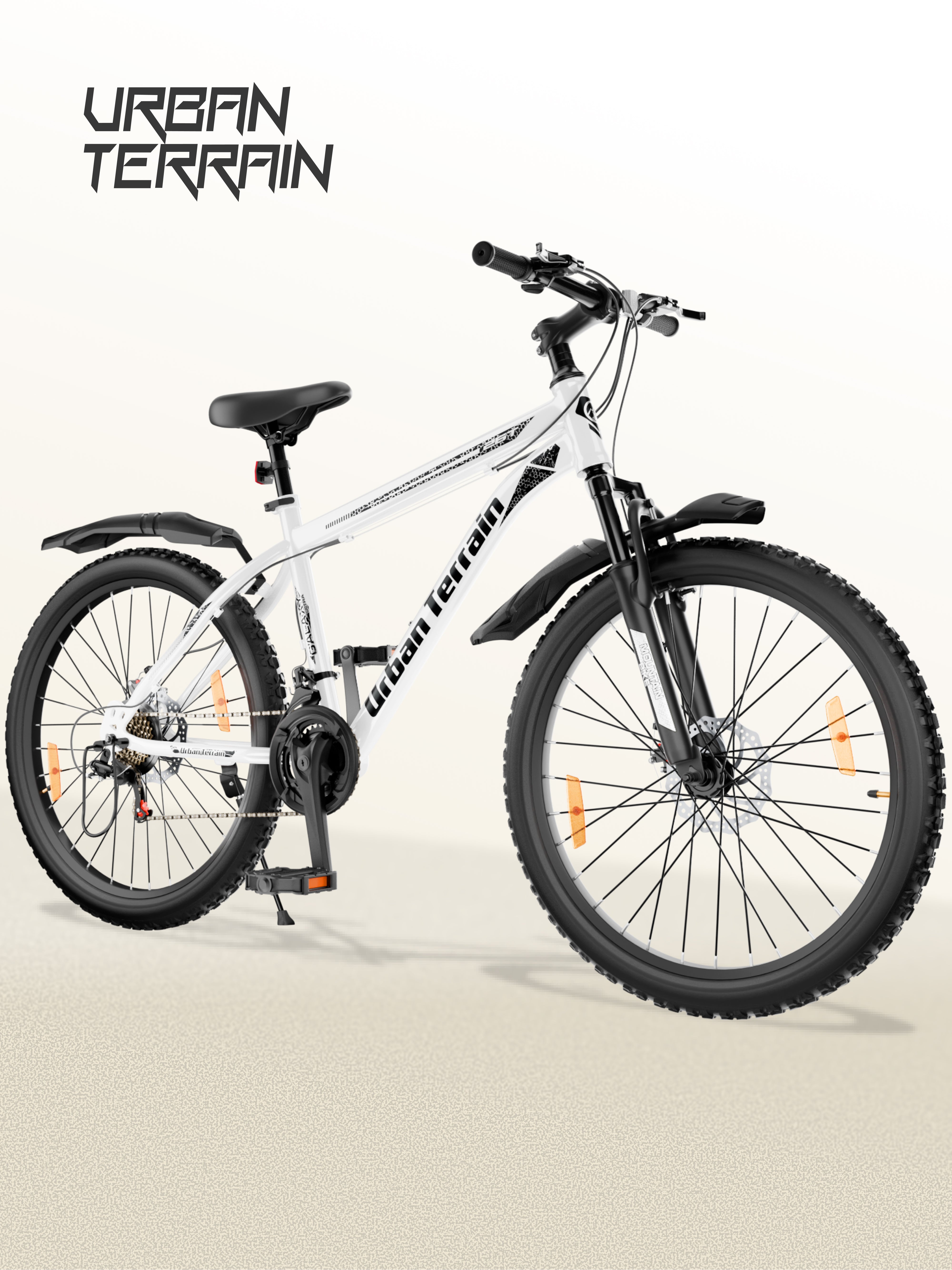 Galaxy Ultra Mountain Bike Steel 21 Speed Cycle 26 inch Tyre, White With Front Suspension, Single Wall Rim and Dual Disc Brakes Ideal For 5 ft to 5.7 ft
