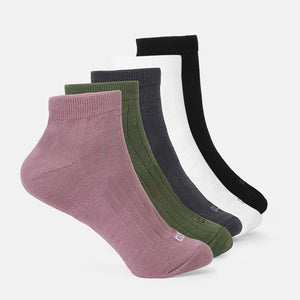 Sports Ankle Length Pack of 5 Pink,Olive,Navy,White & Black Solid Men's Socks