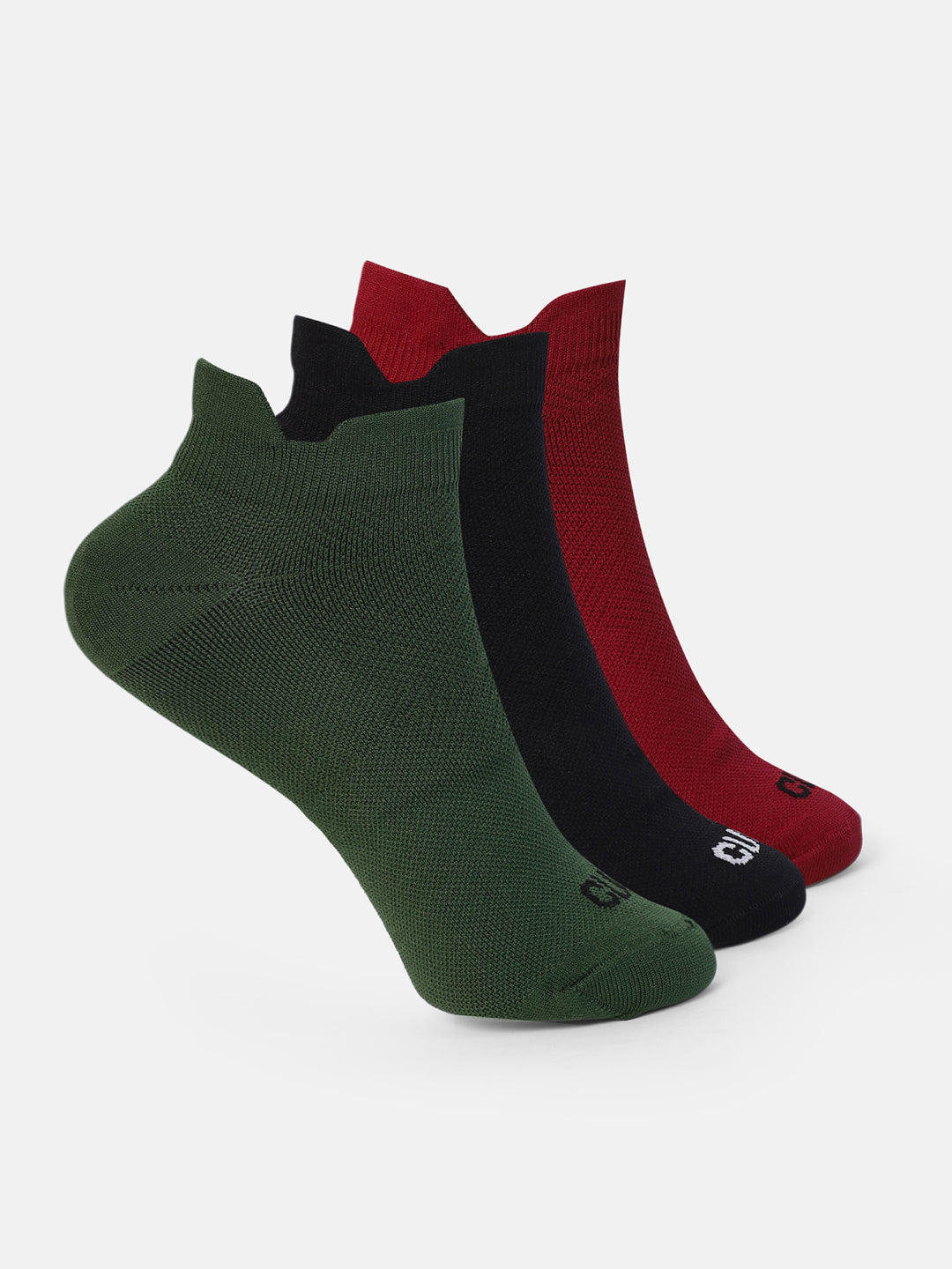 Sports Low Ankle Length Pack of 3 Olive,Black & Maroon Solid Men's Cotton Socks