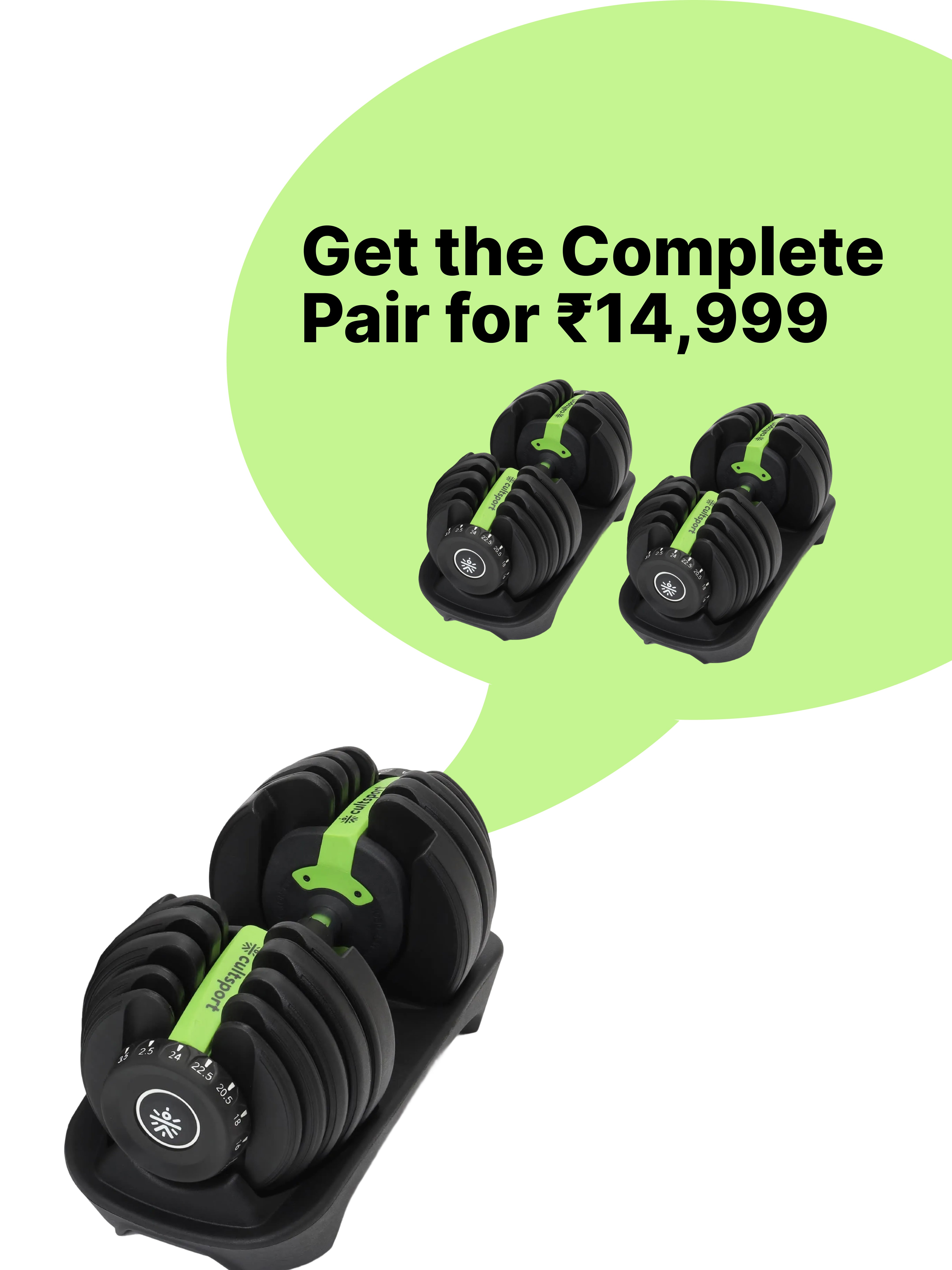 24 kg Compact Adjustable Dumbbell (2.5kg to 24kg), Easy Weight Change: 15-in-1 (1 piece) (6 Months extended Warranty only on Cultsport.com)