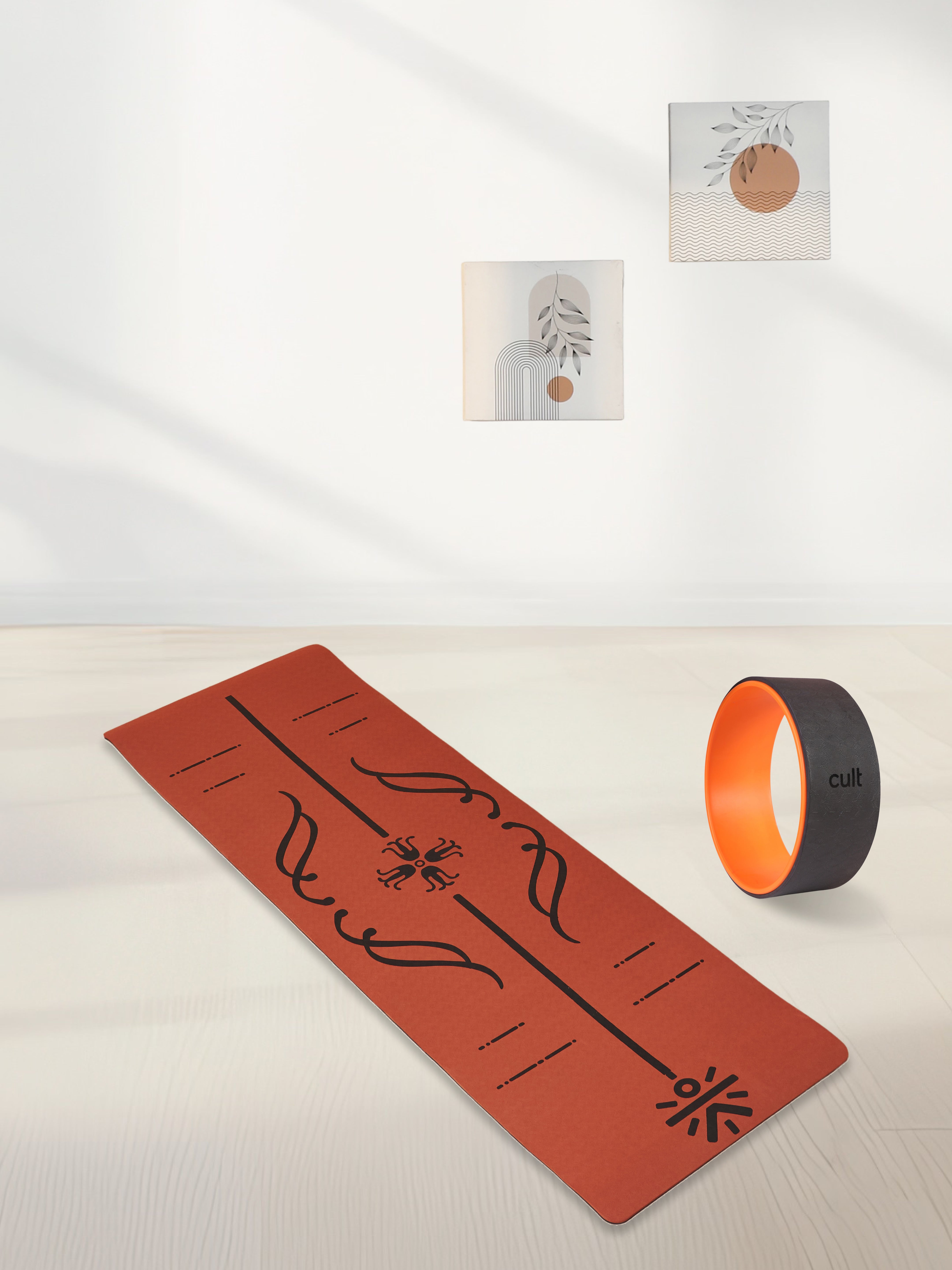 TPE Alignment 8mm Yoga Mat Brick with carry bag & Yoga Wheel Dark Grey