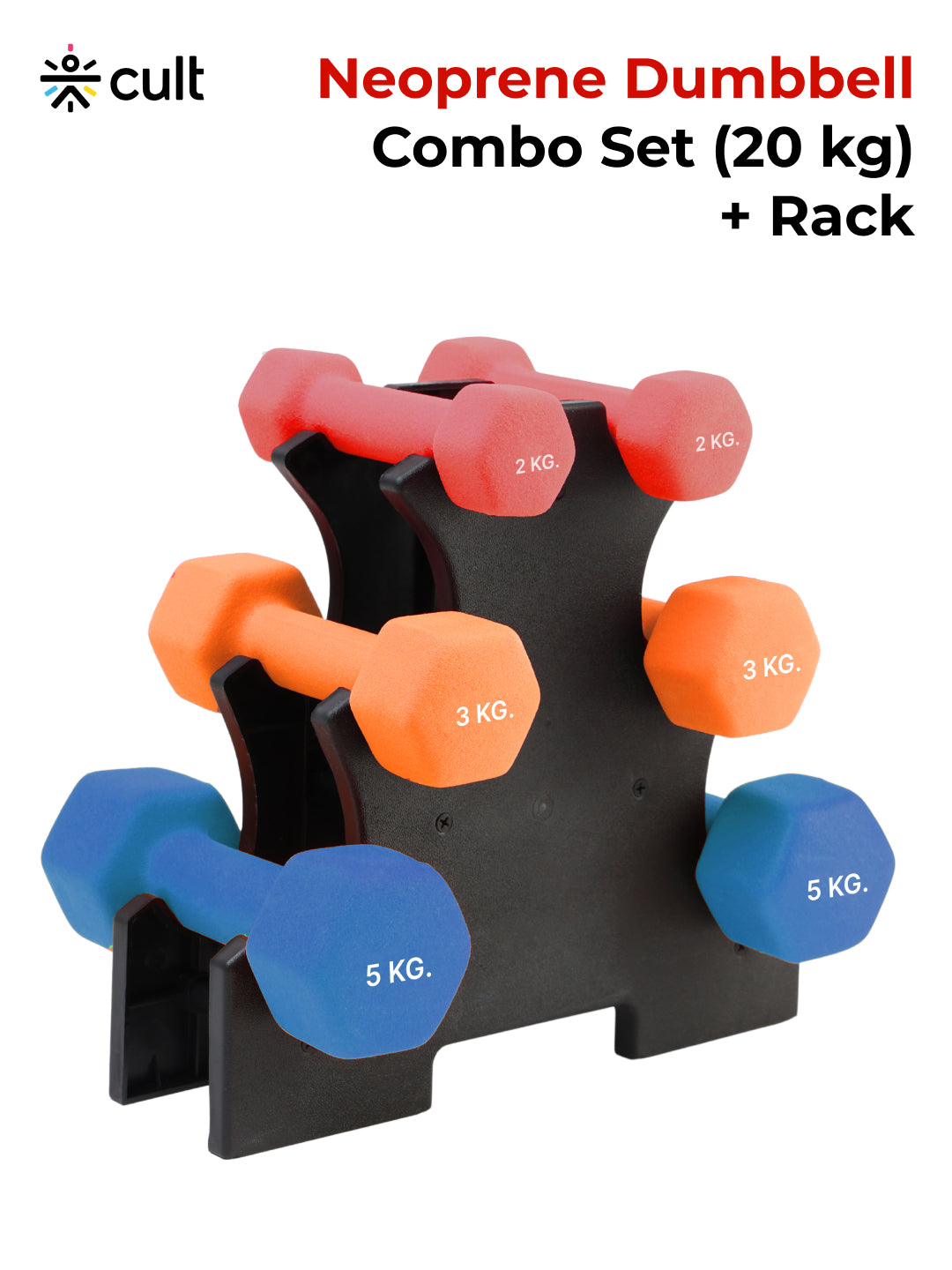 Cult Neoprene Dumbbells Combo for Home Gym Exercise (2kg + 3kg + 5kg Set) 20kg | Dumbbells with Rack