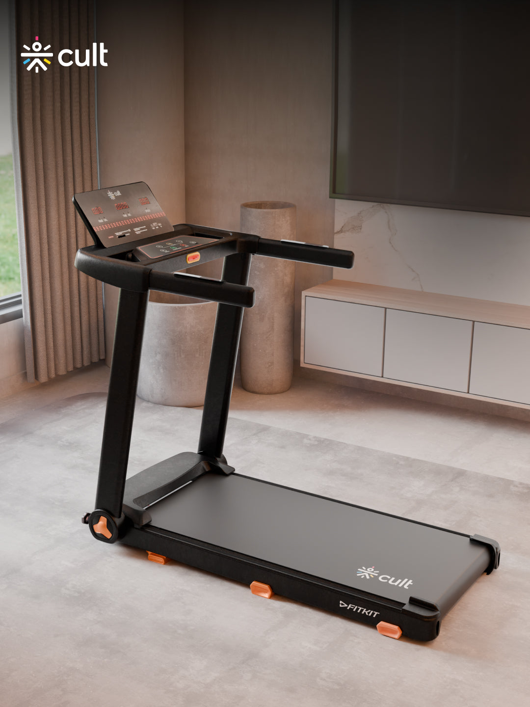 FITKIT by Cult FT98Carbon BLDC Motorized Treadmill (4HP Peak) | 100Kg Max Weight Capacity for Home Gym Equipment