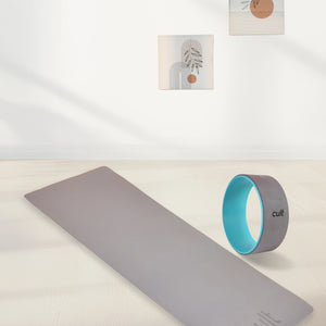 EVA 5mm Yoga Mat with carry strap with Yoga Wheel Grey