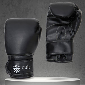 cult Neo PU Boxing Gloves for Men & Women Foam Padding Thickness 25mm Punching Bag Gloves for Boxing, Training, Kickboxing, Muay Thai, MMA Black