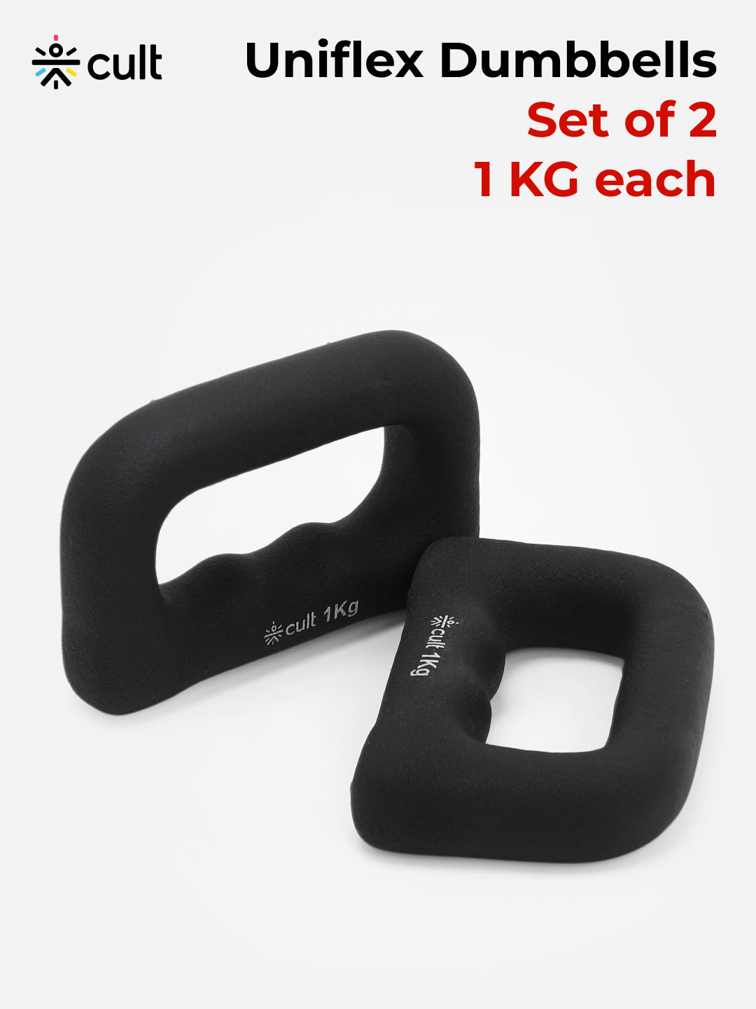Cult UniFlex 1Kg x 2 Neoprene Hand Dumbbells | Anti-Slip Weights for Aerobics & Home Workouts