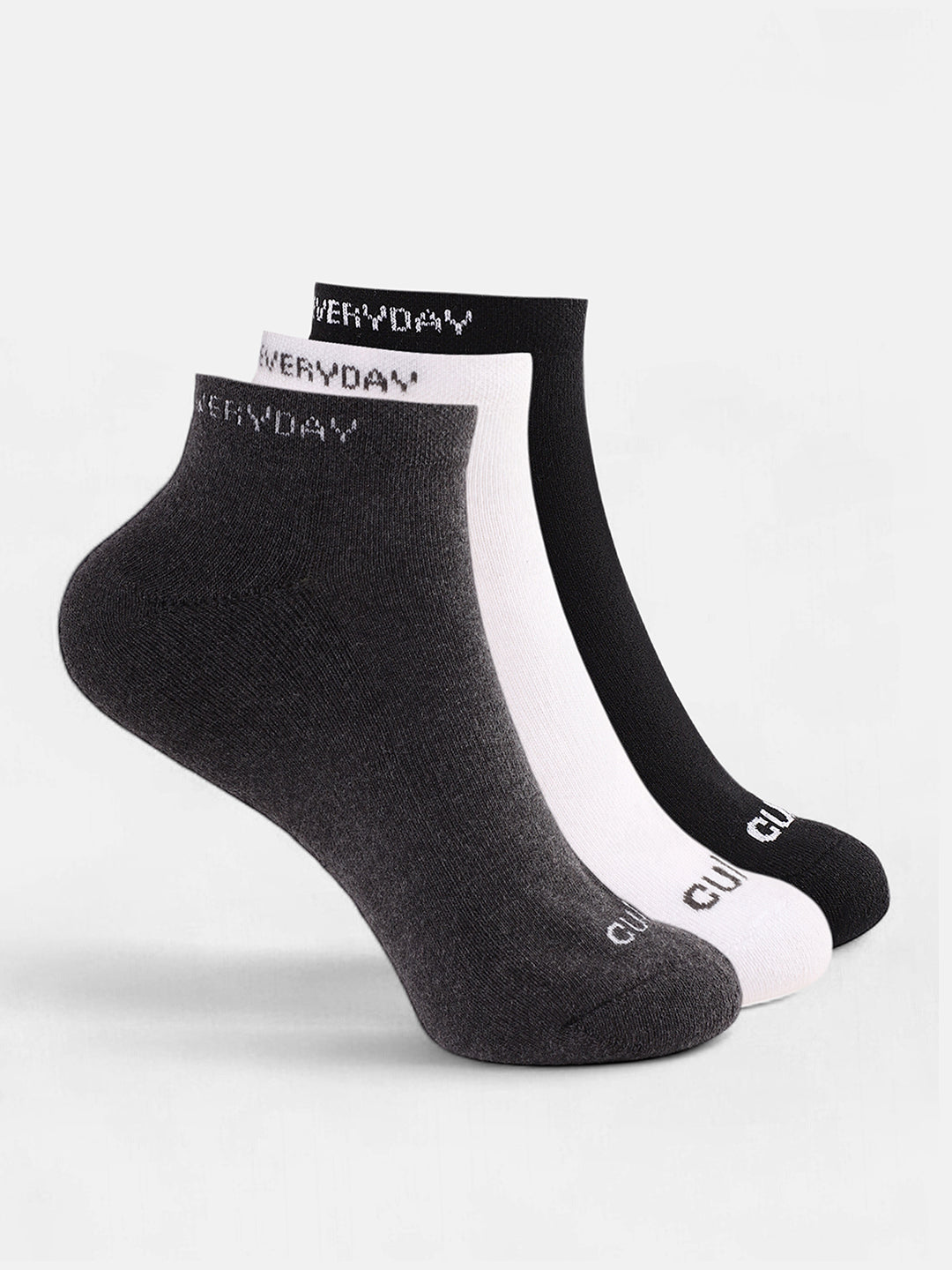 Sports Low Ankle Length Grey,White & Black Pack of 3 Men's Cotton Socks